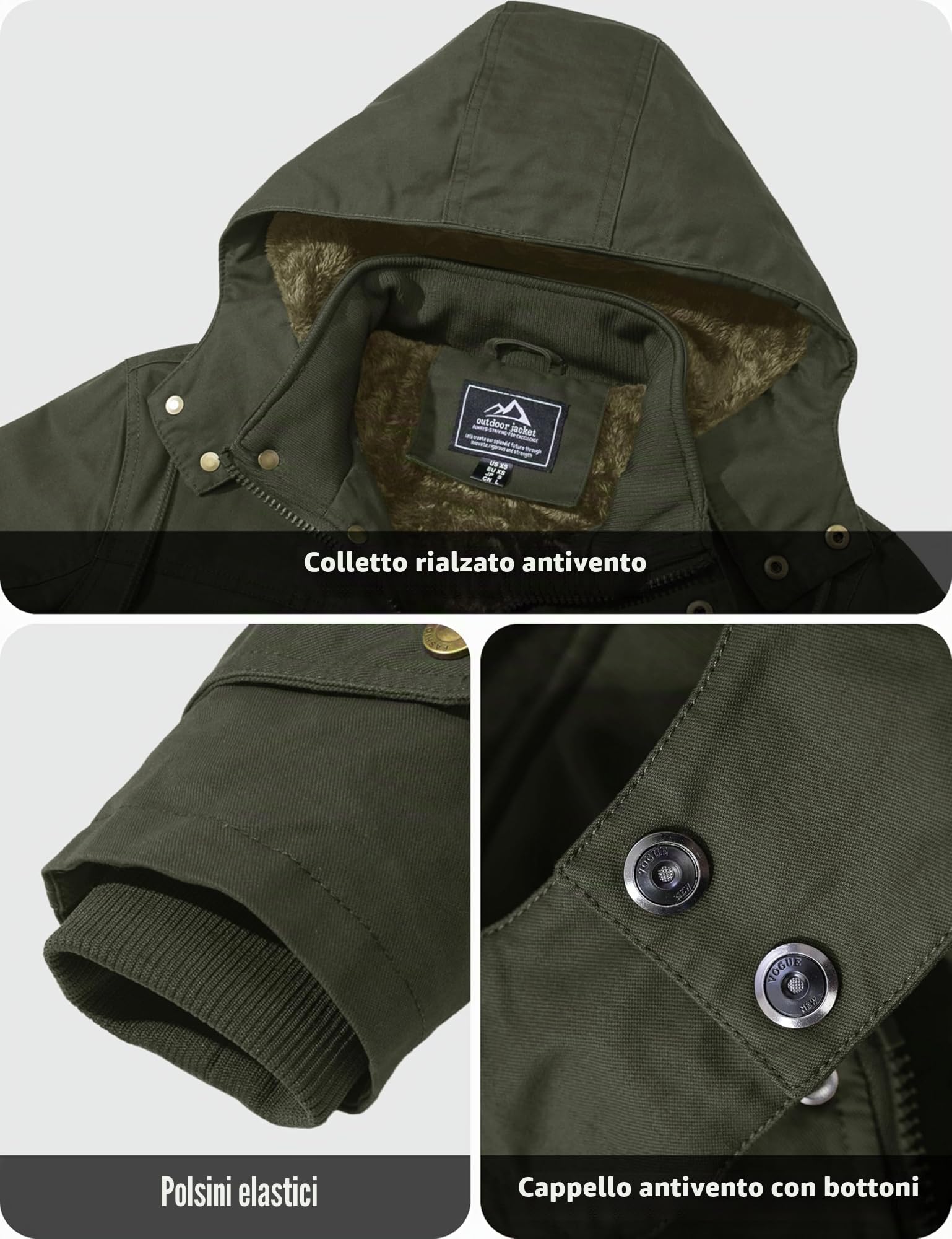 MAGCOMSEN Cappotto invernale da uomo in pile bomber cargo casual stile militare giacca a vento con cappuccio