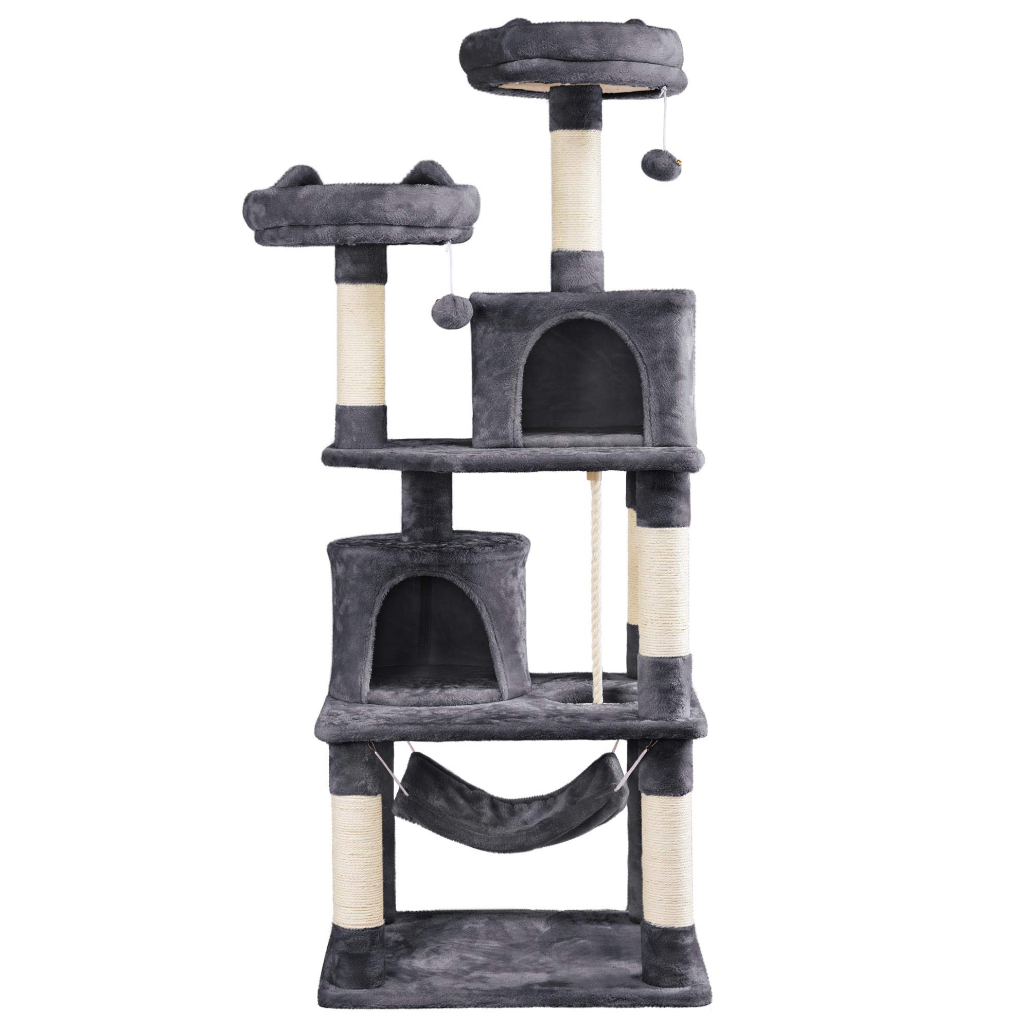 costoffs Tall Cat Tree 158cm Sisal Scratching Posts Cats Tower with Plush Condo Nest Hammock Kitten Furniture Adult Cats Activity Centre Height, Dark Grey