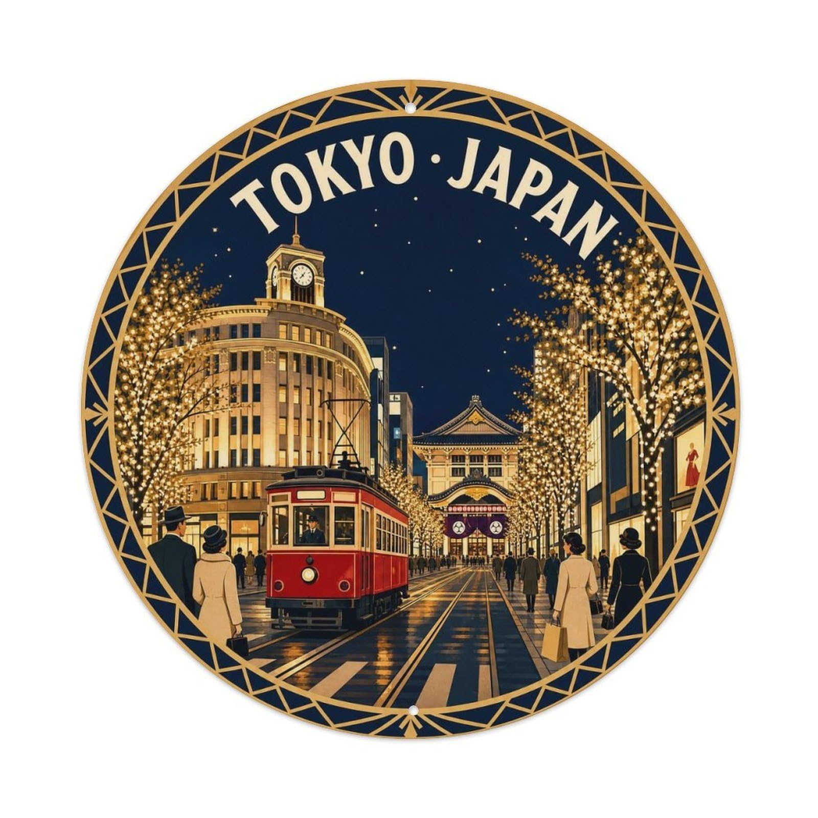 Olyhtr 8X8inch Classic Style Tokyo Ginza Tram Night Railway Scenic Route Metal Tin Sign