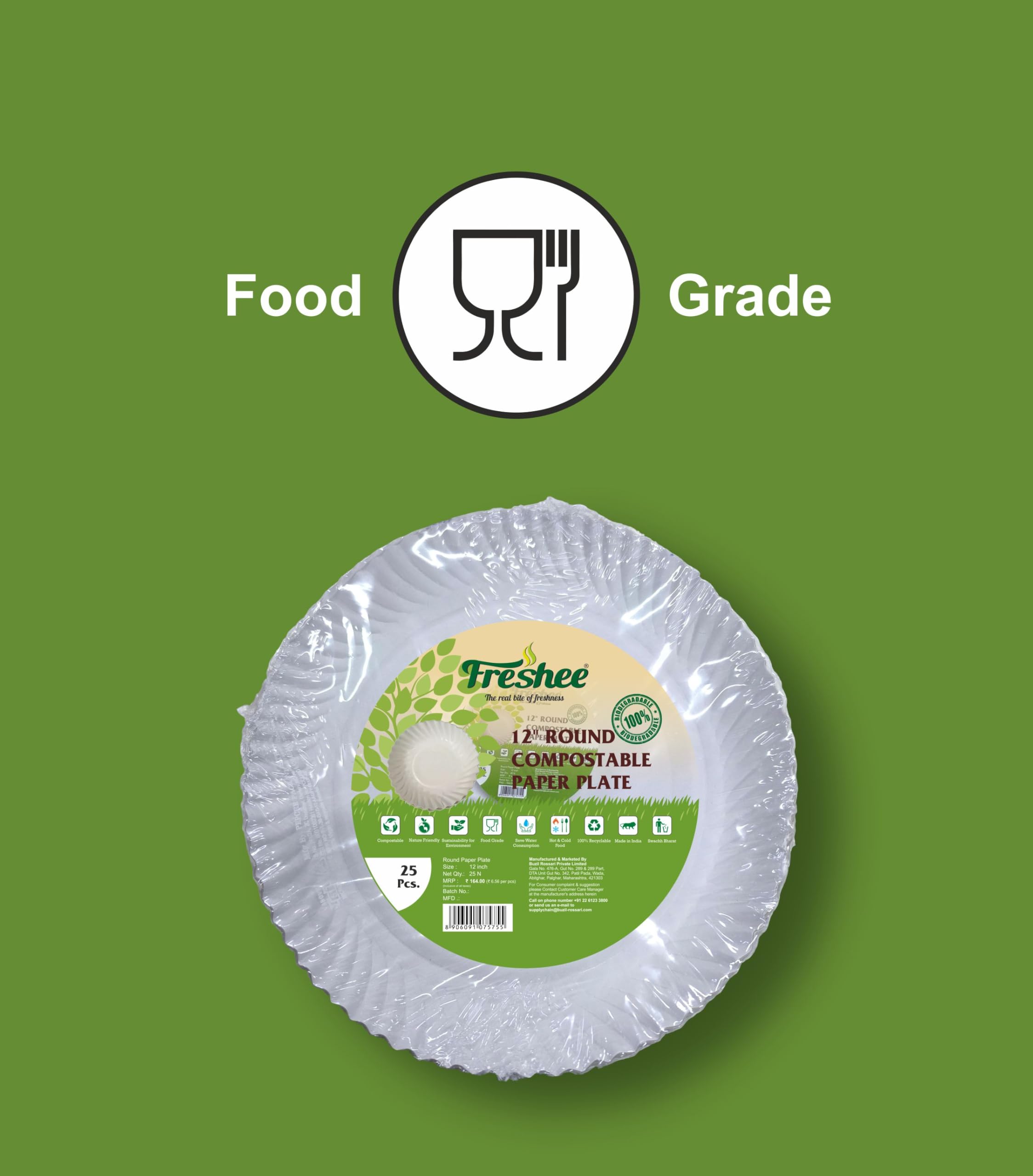 Freshee Paper Plates - 25 Pack, Compostable & Durable -4 Freshee Paper Plates - 25 Pack, Compostable & Durable -4