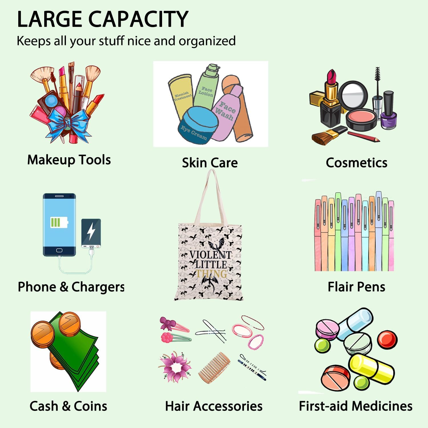 FOTAP 4th Wing Merch Xaden Riorson Inspired Shopping Bag Violent Little Thing Tote Bag Bookish Gift Fantasy Dragon Handbag - Image 4