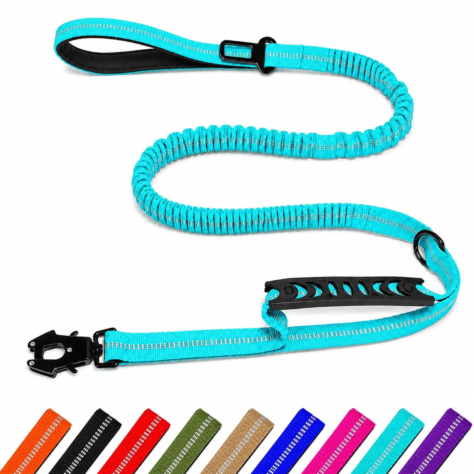 Tactical Dog Lead, Shock Absorbing Bungee Leash, 3.77-5.74FT, Lake Blue