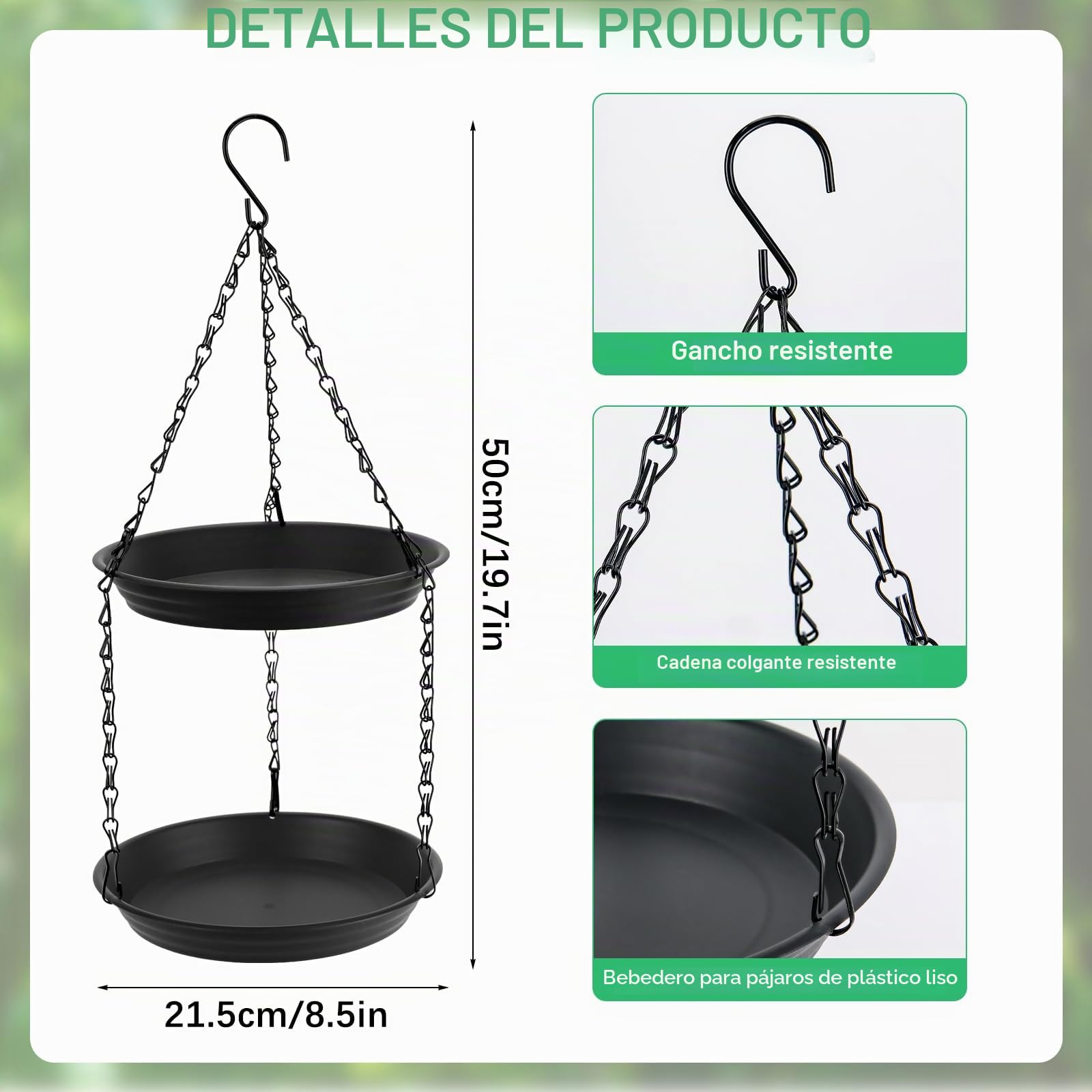 Hysagtek Bebedero colgante para pájaros, comedero para pájaros en dos niveles, comederos de plástico para aves silvestres, comederos para jardín/balcón