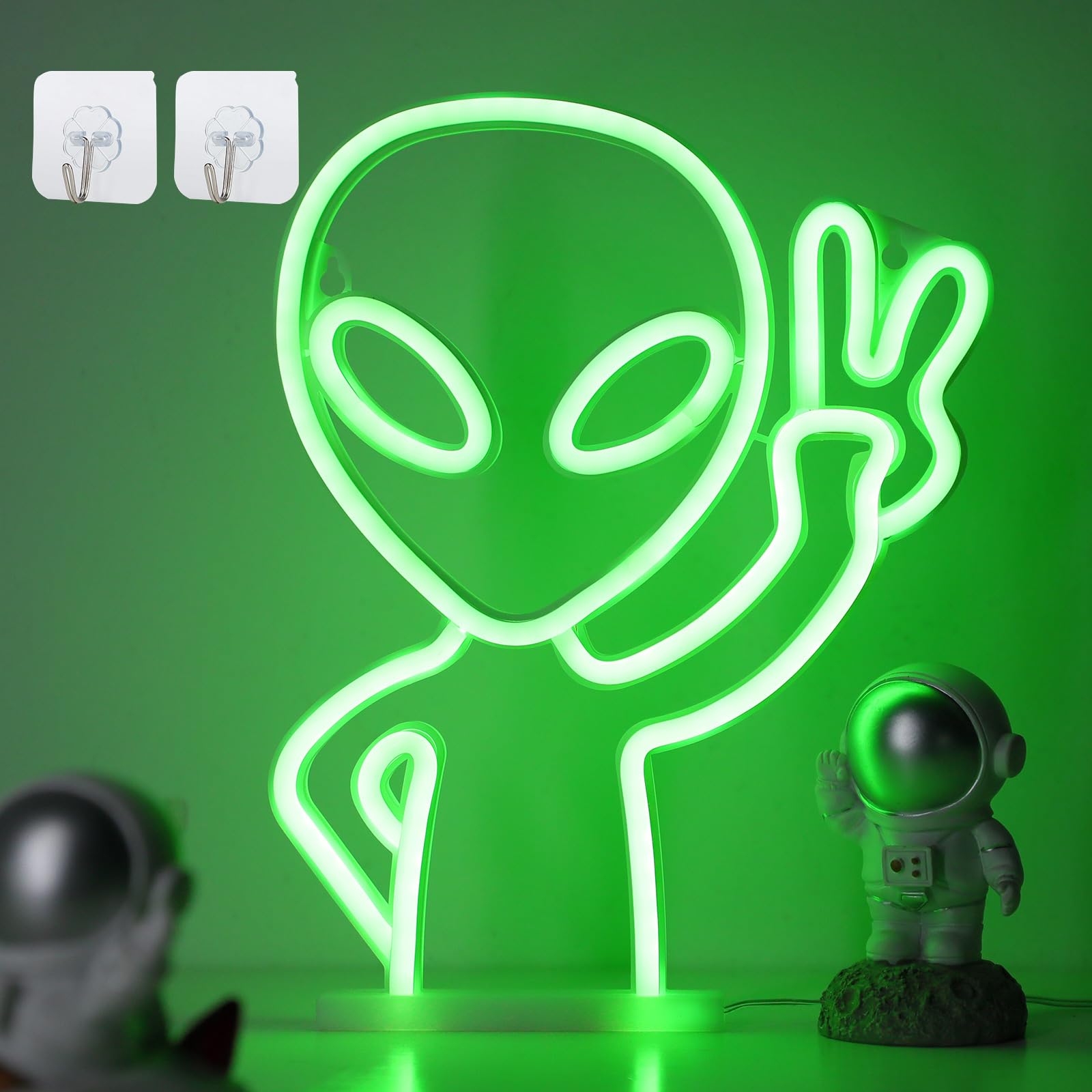 ENUOLI Alien Neon Sign,USB Powered Neon Light Signs for Wall Decor Game Room Decor Hip Hop Party LED Alien Sign for Teen Bedroom Home Wall Party Light (Green)