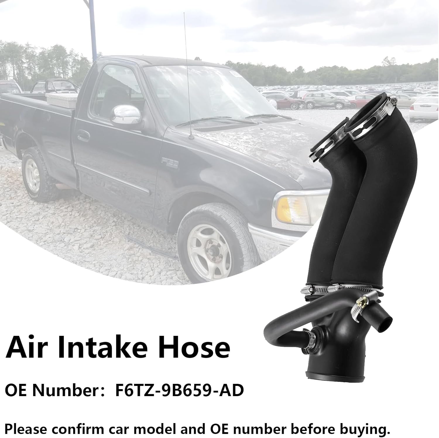 Air Intake Hose for Ford Bronco F-150 F-250 F-350 Air Cleaner Duct Hose Replaces F6TZ-9B659-AD F6TZ9B659AD