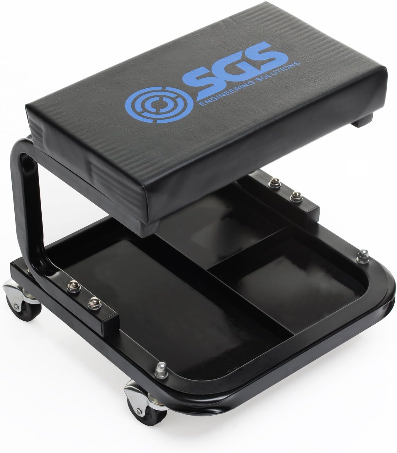 Pro Workshop Stool w/Padded Seat, Organiser Tray & Castors for Mobility