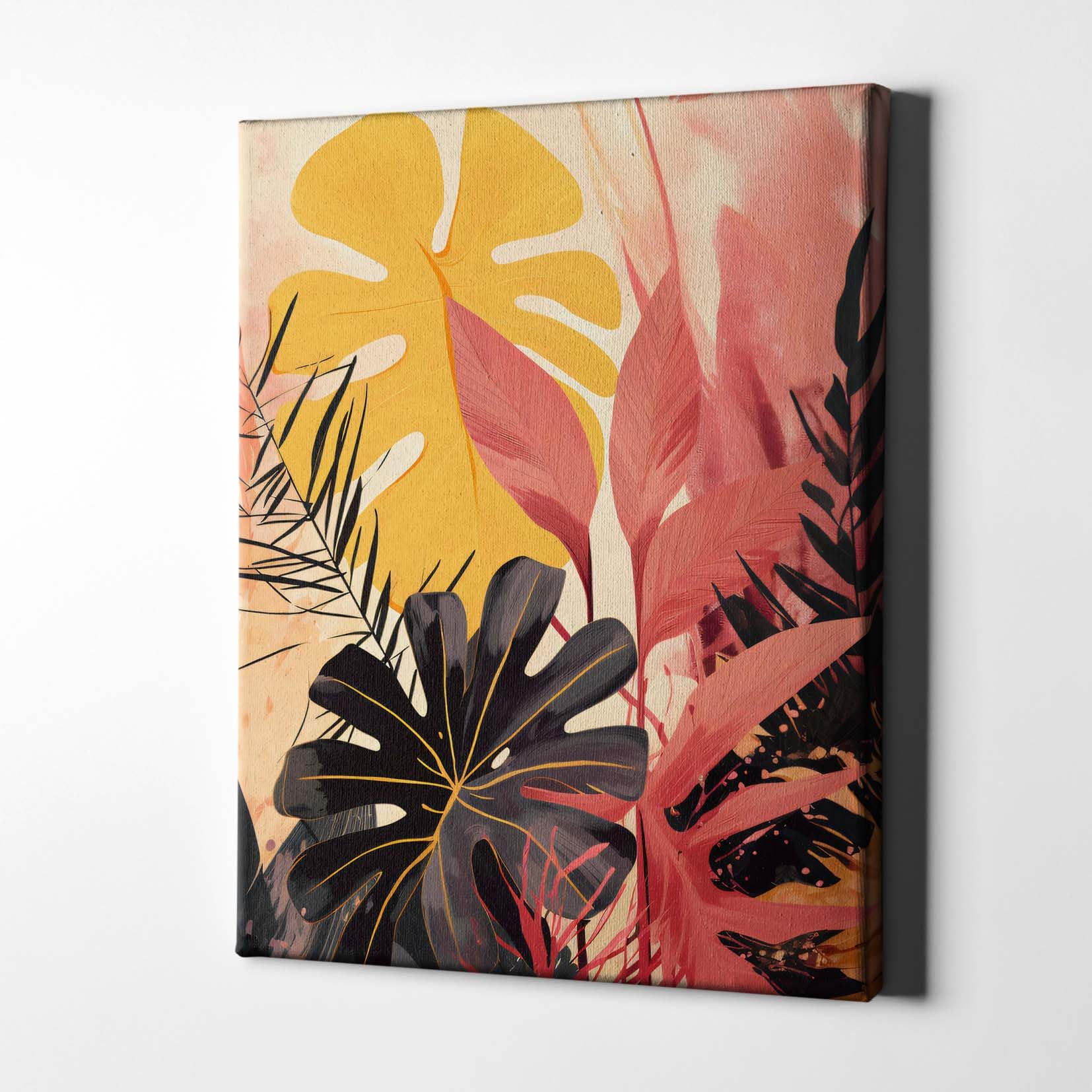 Spiffing Prints Tropical Radiance I - Impression Feuille Monstera Rose et Jaune sur Fond Blush - Grand - Encadré