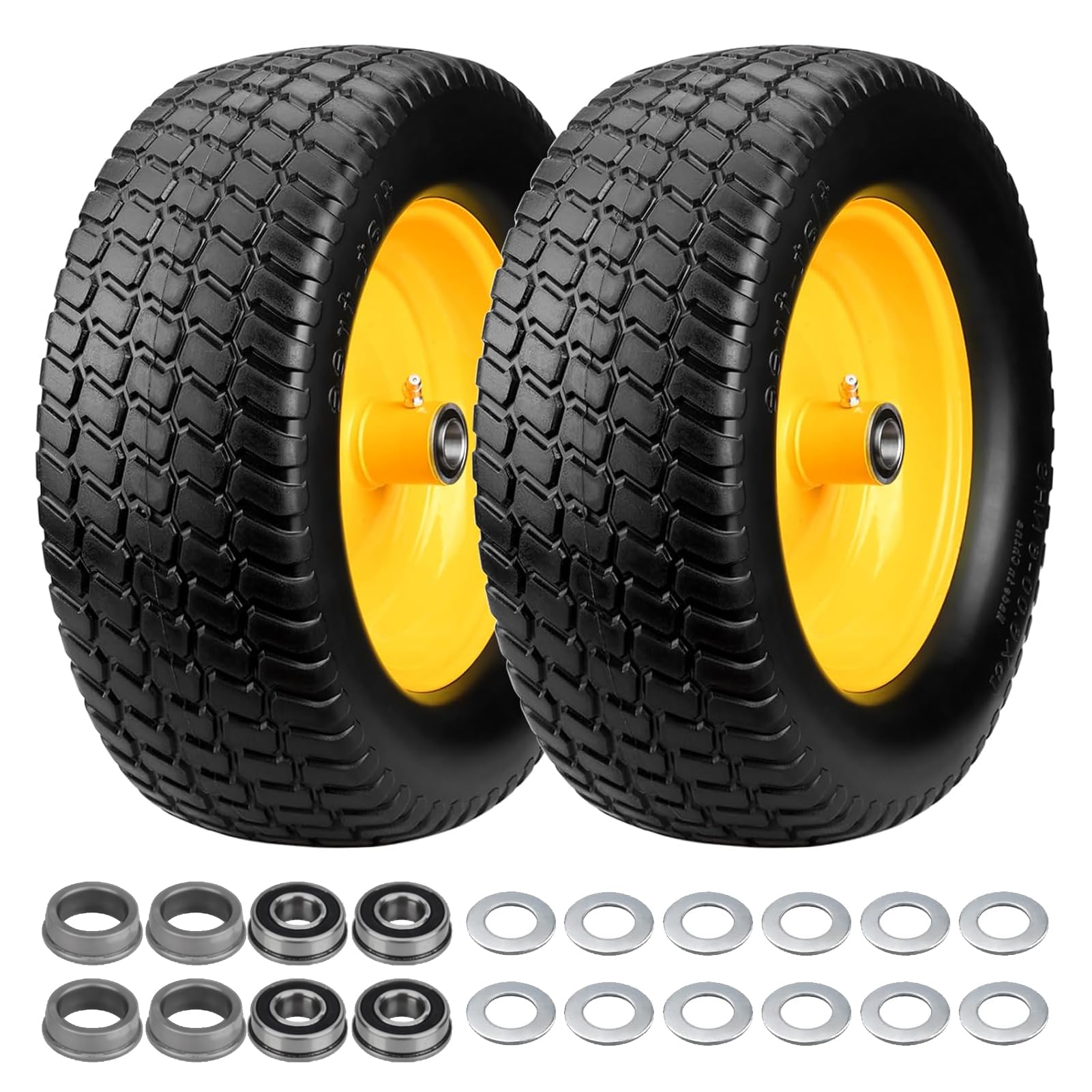 Lawn Mower Tyre and Wheel 15" x 6" Solid Rubber Front Tyre with 3" Offset Hub for John Deere/Husqvarna/Cub Cadet Lawnmower Tyres with 3/4" and 5/8" Bearings