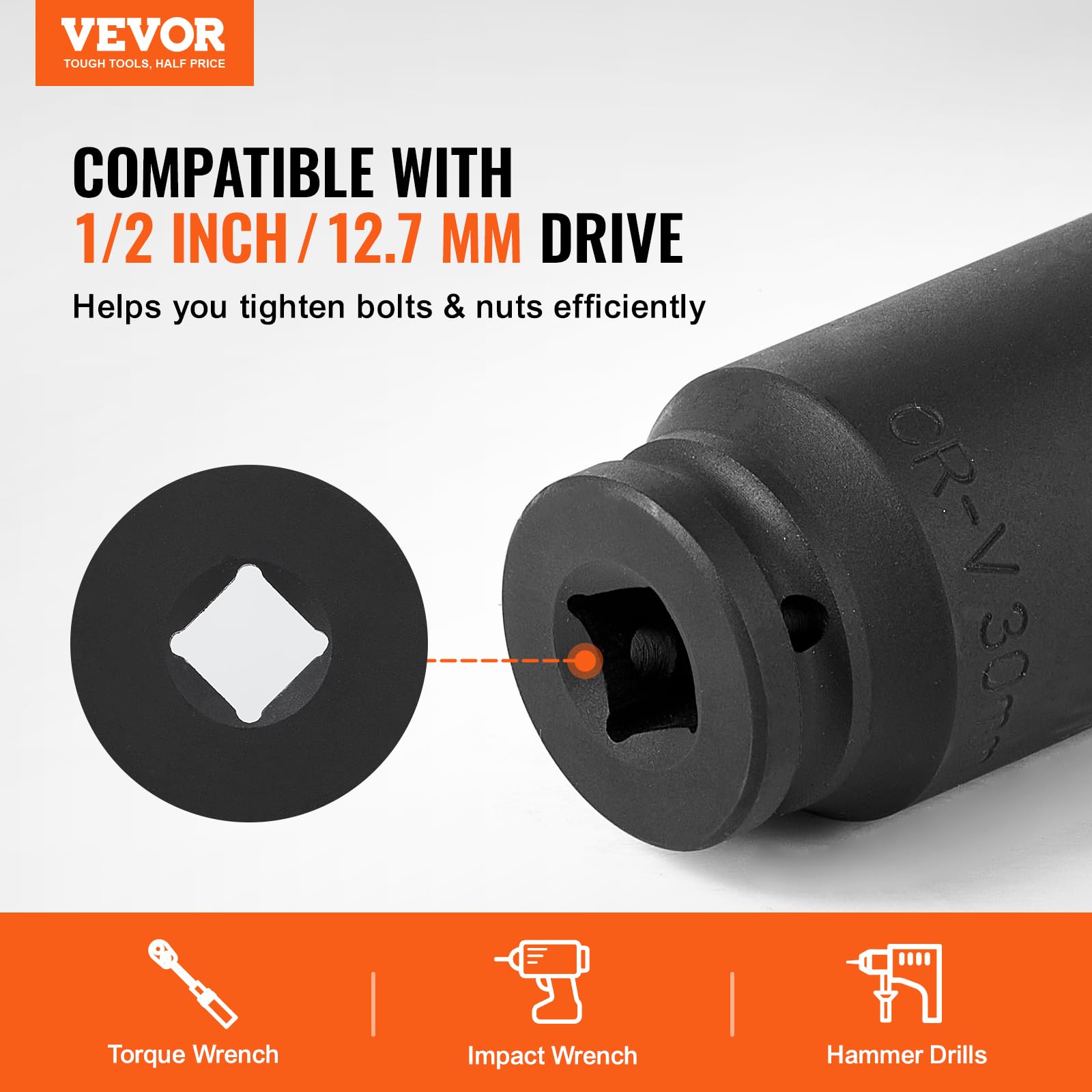 VEVOR Axle Nut Impact Socket Set, 1/2" Drive Deep 6+12-Point 14-Piece Metric Spindle Nut Socket Set - Image 2