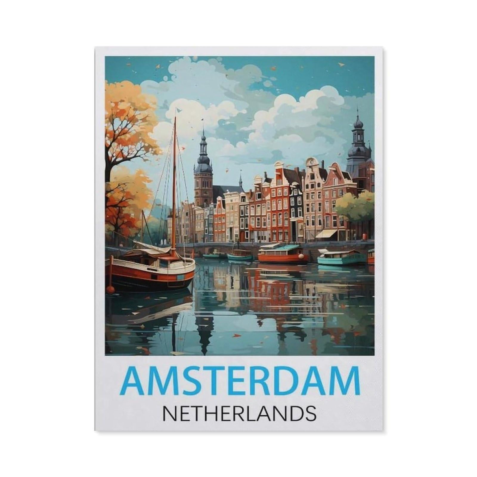 BEAYODKP DIY 5D Diamond Painting，Amsterdam Netherlands Vintage Travel Posters，Round Diamond, Used for Room Decoration（40 x 50 cm/15.74 x 19.68 inches）-BY59