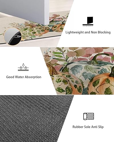 Miniatura 3 de Tapete de baño antideslizante con hojas y calabazas, de secado rápido y absorbente, de tierra de diatomeas, para fregadero de cocina, lavable, para