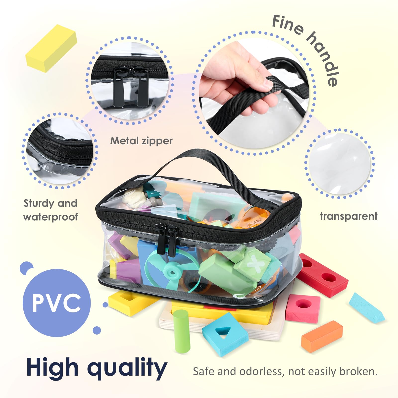 Cajas de Almacenamiento con Tapas, 3 Piezas, Bolsas de PVC Transparente, organizadoras con Cremallera y asa, para Juegos de Mesa, Bloques y Libros.
