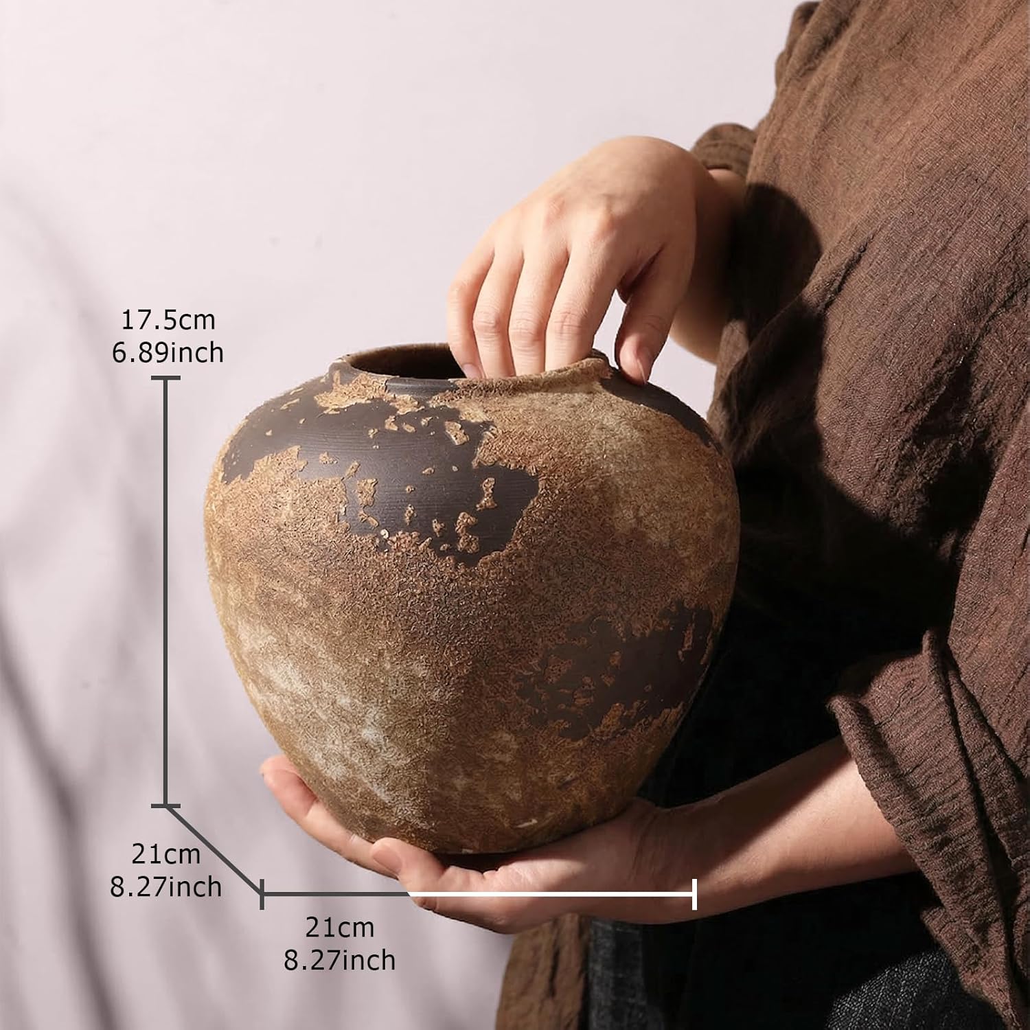 Rustic Ceramic Vase, 6.9 Inch Wabi Sabi Decorative Pottery Flower Vase, Vintage Neutral Vase for Centerpieces, Living Room, Shelf, Entryway, Wedding, Table Decoration