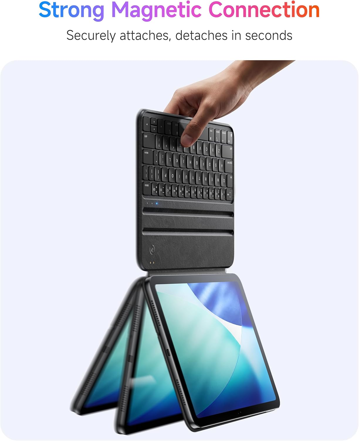 HOU Slim Bluetooth Keyboard Case for iPad Air 11 inch M2/M3, Air 5th/4th, Pro 11 (1st-4th Gen 2018-2022), Smart Folio, Magnetic Stand with 2 Angles, Magnetic Charging, Synthetic Leather, Black - Image 5