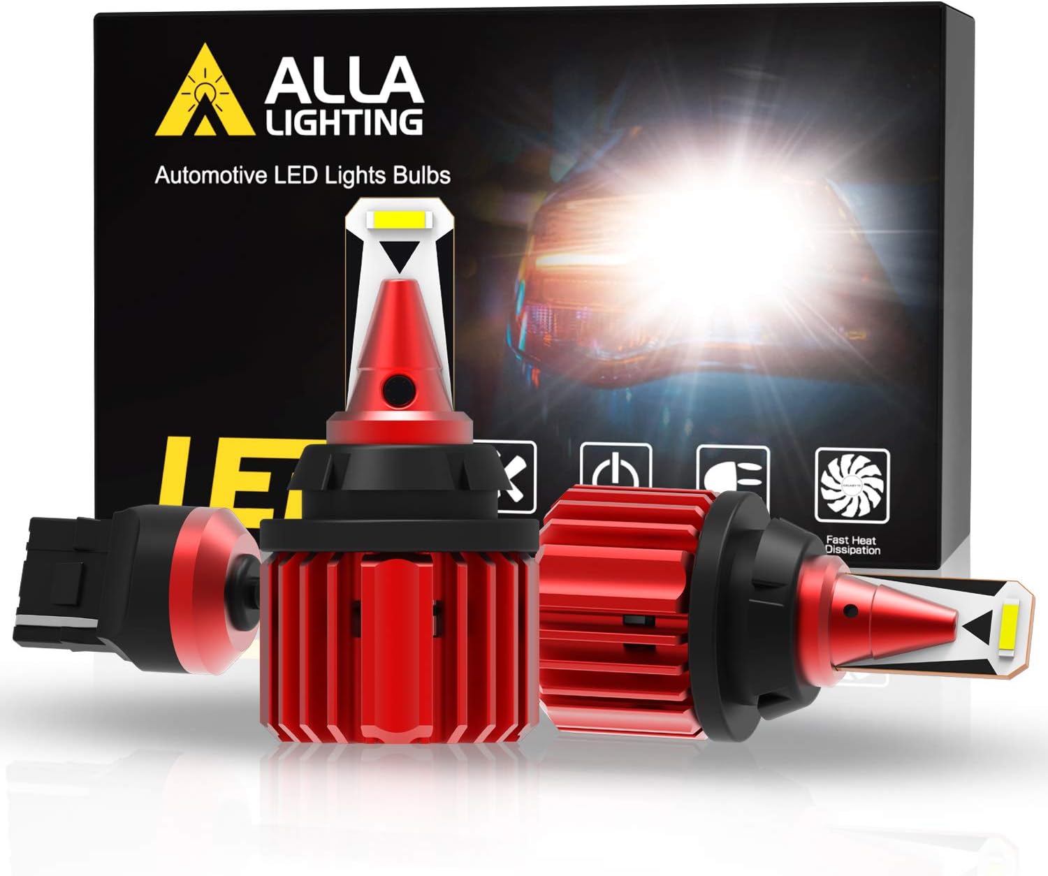 Alla Lighting Xtreme Super Bright T20 7441 7440 LED Bulbs Back-up Reverse Lights 3000 Lumens CANBUS Error Free SMD W21W 7440LL Replacement for RV, Cars, Trucks, SUVs, Vans, 6000K Xenon White