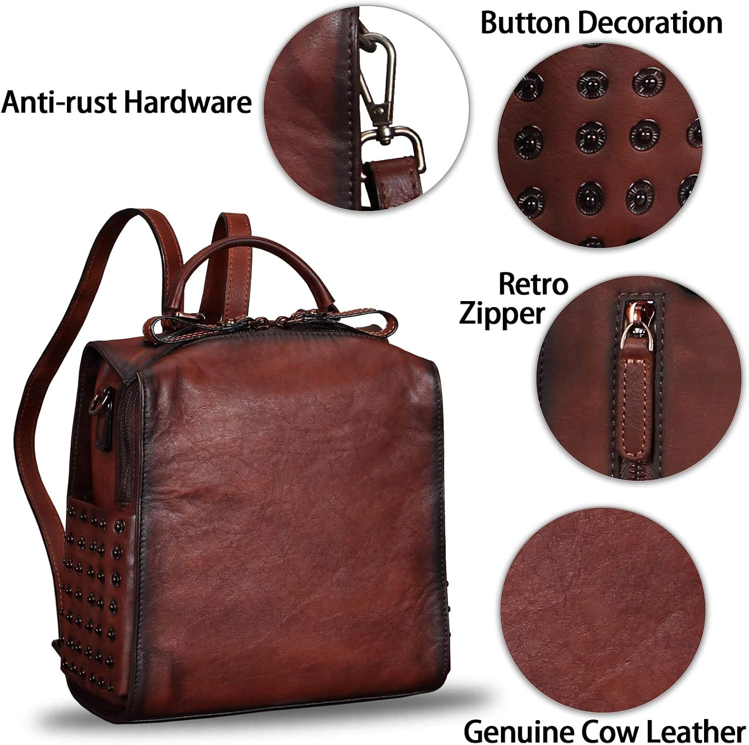 Genuine Leather Backpack for Women Convertible Satchel Rucksack Casual Crossbody Daypack Shoulder Bag Handbag Purse Medium - Image 6