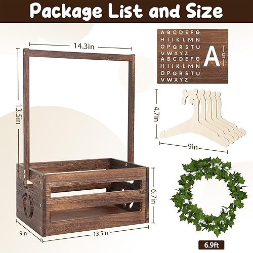 Miniatura 3 de Cesta de regalo para baby shower, caja de madera, letras de madera personalizadas y perchas para ropa recién nacidos, regalos para bebés, niñas y