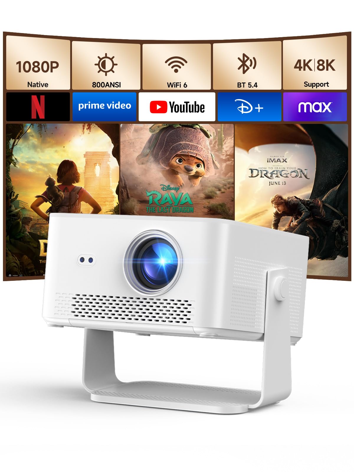Photo 1 of [Android 14 & 800ANSI] Magcubic Mini Projector 4K 8K Support, Smart Projector Native 1080P with WiFi 6, Bluetooth 5.4, Auto Focus, Auto Keystone, 180° Rotation, Portable Projetor for Bedroom HY450Max