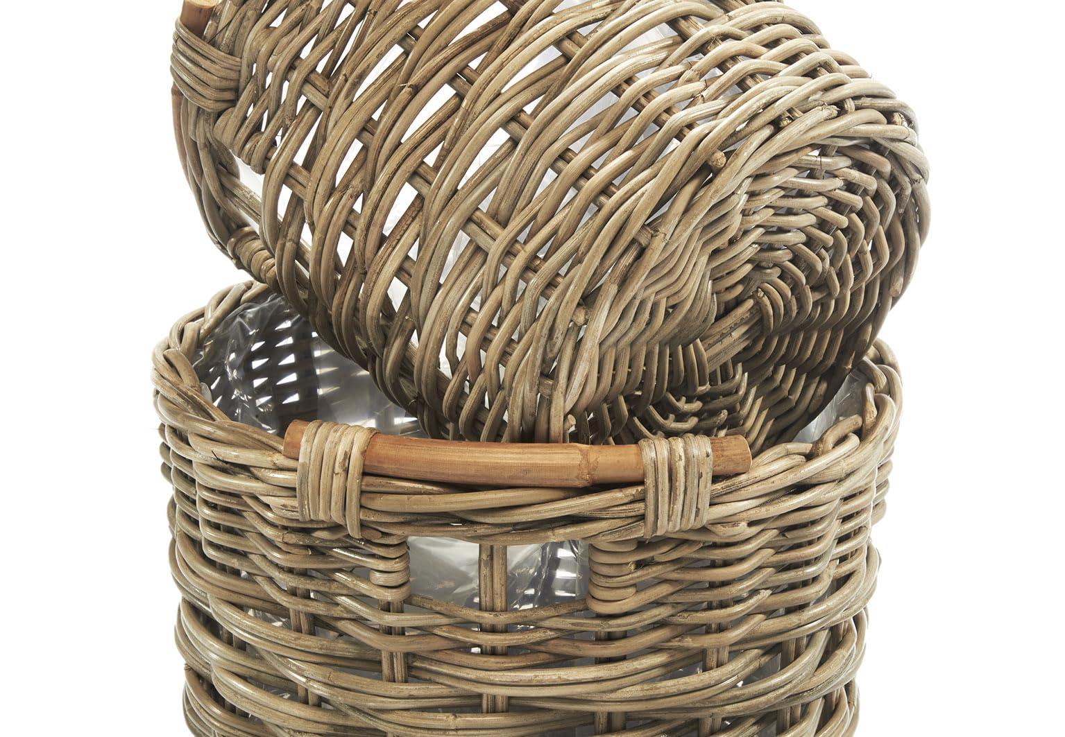 Kobolo 2er Set Pflanzkorb Rattan rund Größe 1 mit 34x34x32 cm Kubu Grey