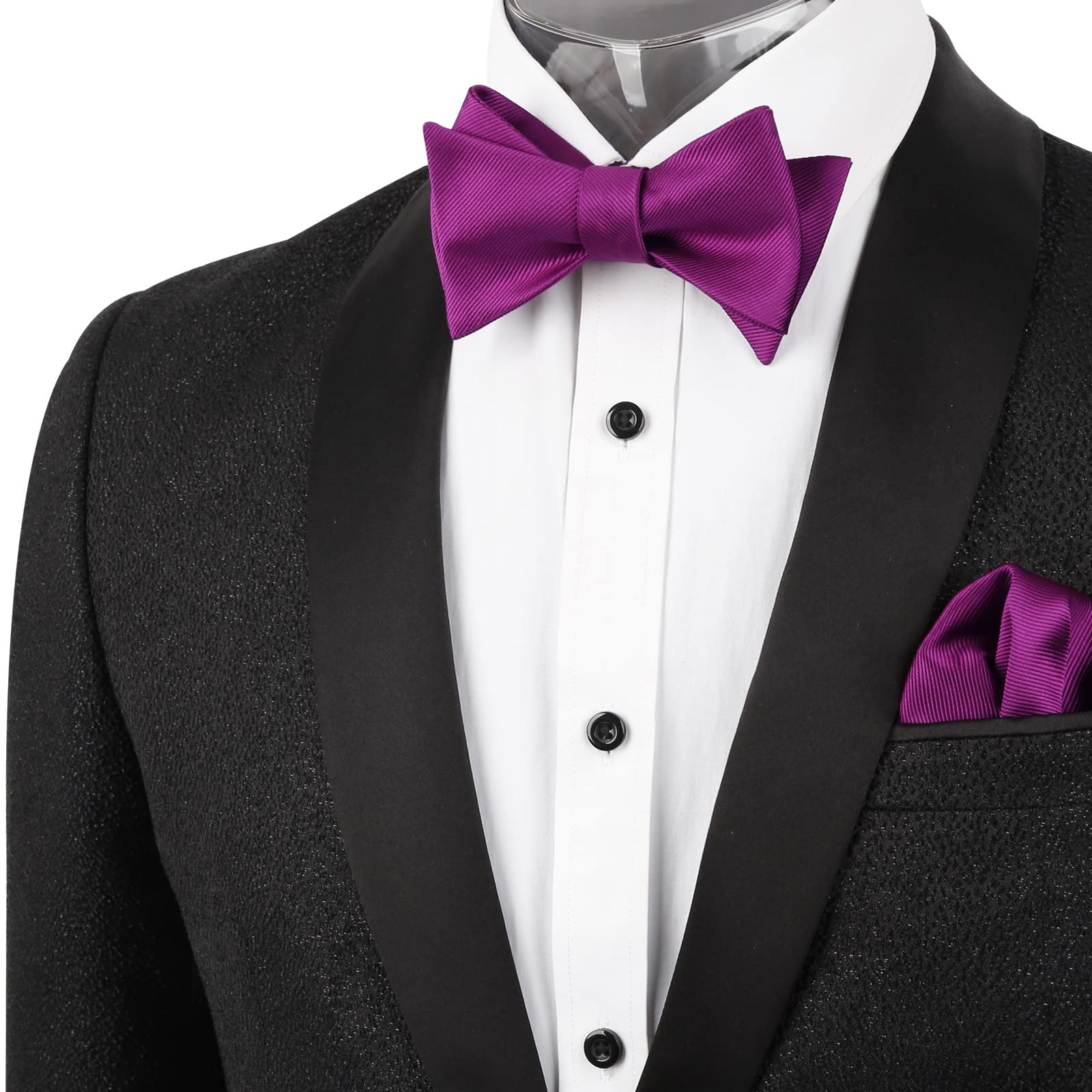 Condition photo showing New/Like New for alizeal men's solid self-tied bow tie and handkerchief set, magenta purple