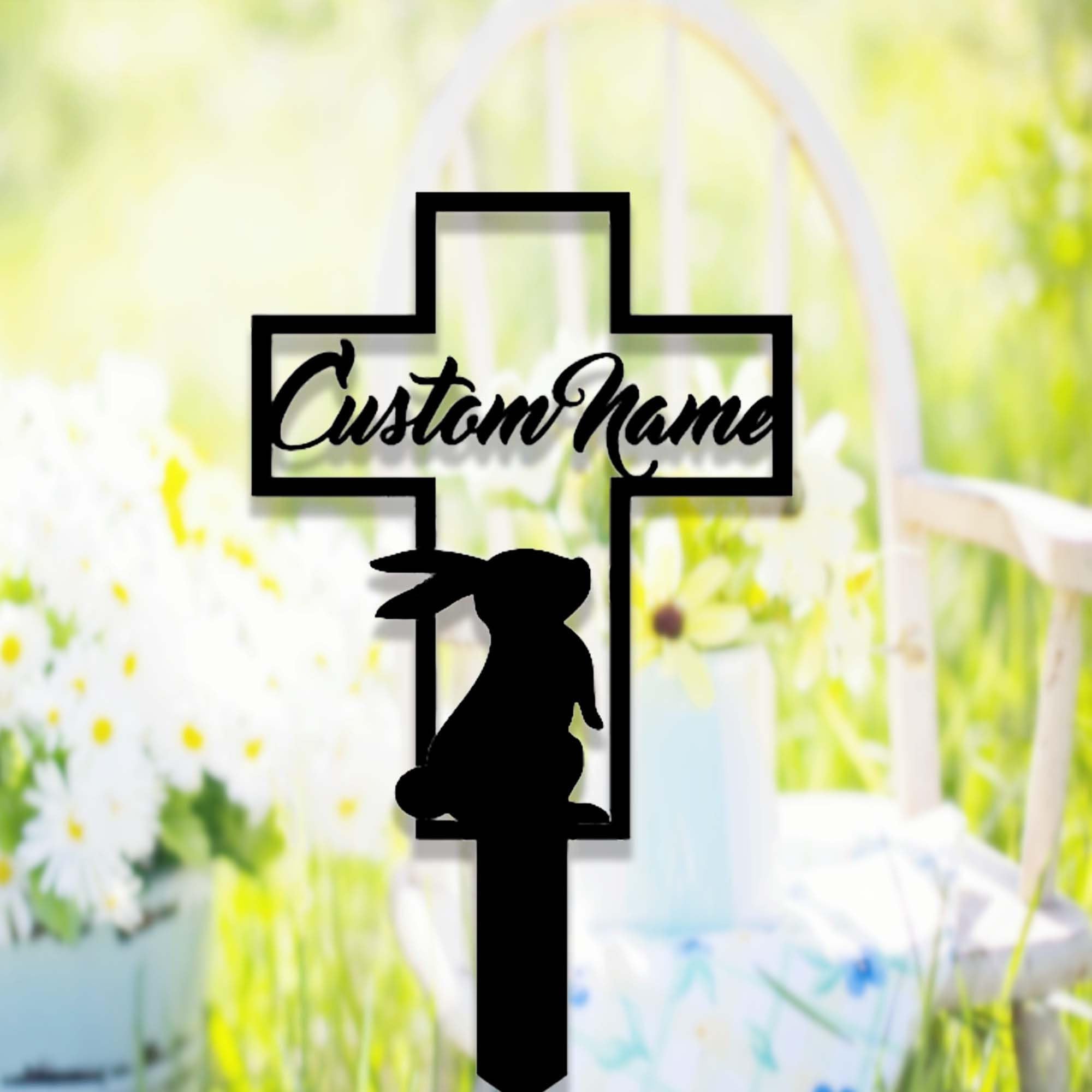 Weiyaliy Multi Custom Bunny Memorial Cross Stake Rabbit Garden Stake Rabbit Grave Marker Rabbit Memorial Cross Rabbit Bunny Yard Garden Decor Seasonal Decor Easter Gifts Bunny Sign Engraved Plaque