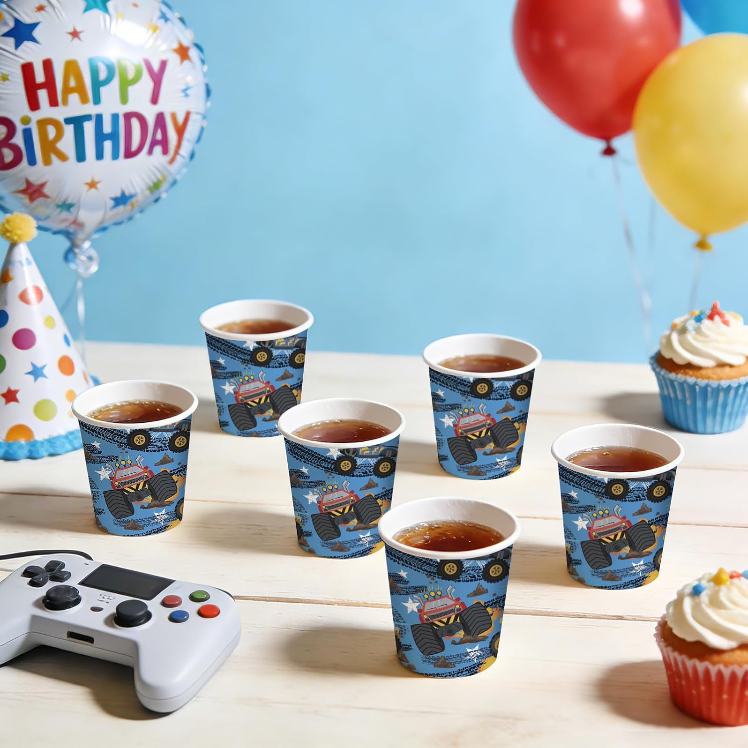 RUSPEPA Monster Truck 3oz Paper Cups, 100 Pack Small Disposable Party Cups, Colorful Off-Road Truck Designs, Mini Cups for Home, Bathroom, Mouthwash Rinse, Kids Boys Birthday, Car Party image 5