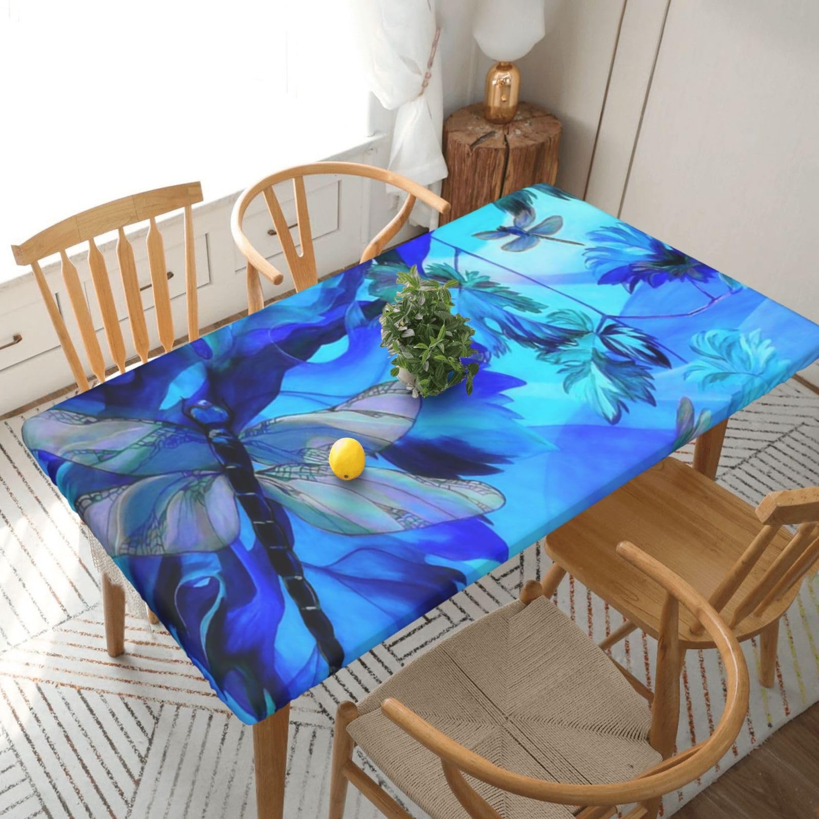 BNVSADC Art Blue Dragonfly Printed 5FT Tablecloth Polyester Kitchen Water Resistant Table Cloth Dining Table Decoration Table Covers, 152x76 CM