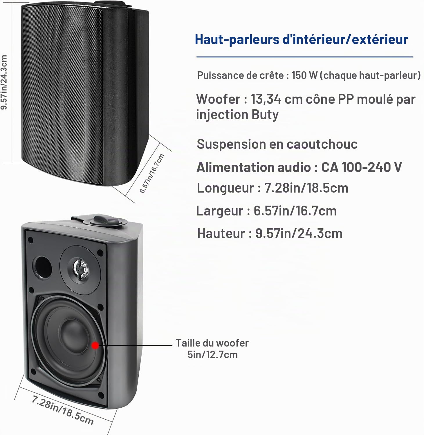 STUDIOFINIX 600Watts Etanche Enceintes d'extérieur Bluetooth 5.25 Pouces Haut-parleurs Extérieurs étanches pour intérieur extérieur(4 Haut-parleurs，Noir)