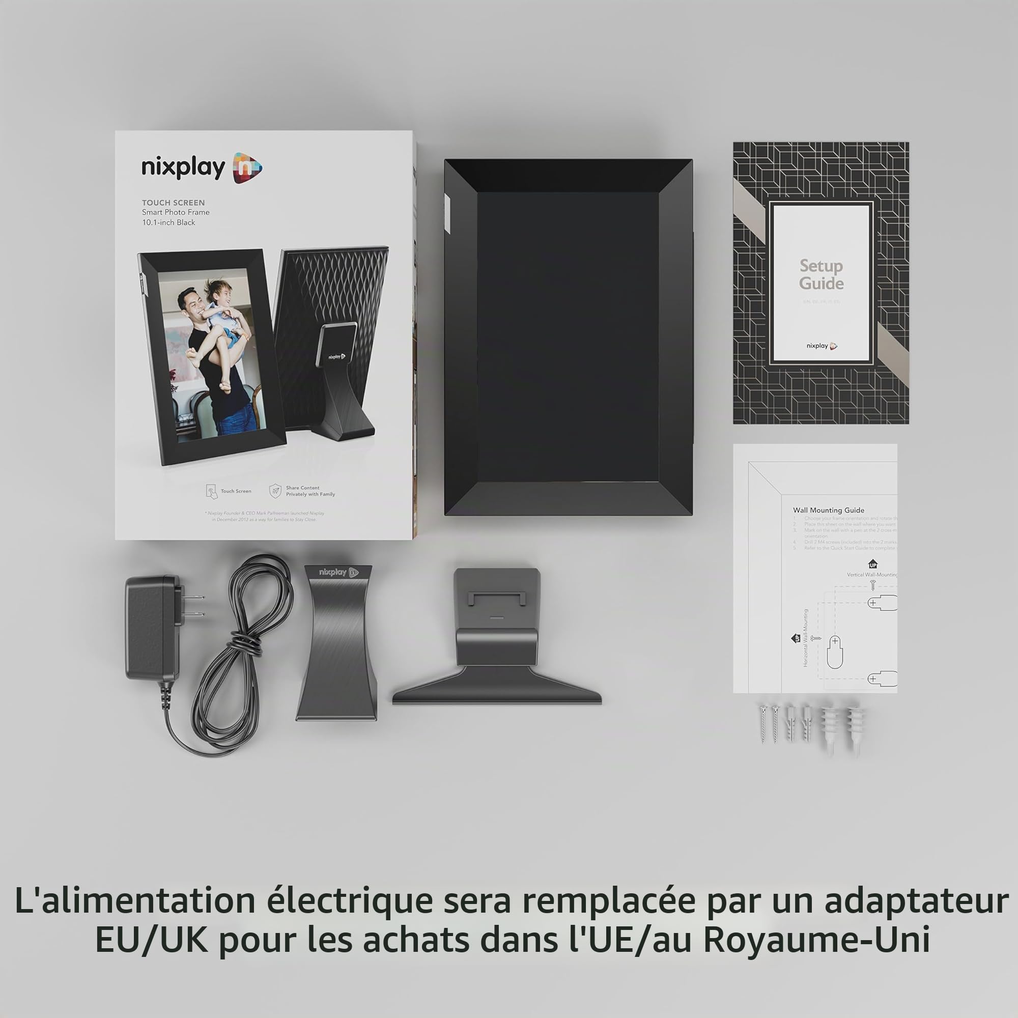 Nixplay 10,1 Pouces Cadre Photo numérique Intelligent WiFi écran Tactile (W10K), Noir-Argent, Partagez instantanément des Clips vidéo et Photos par e-Mail ou Via l'application Mobile
