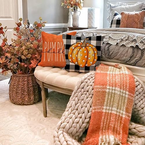 Miniatura 9 de PANDICORN Juego de 2 fundas de almohada de otoño de 12 x 20 pulgadas, diseño de búfalo negro con diseño de calabaza de Hello Pumpkin para