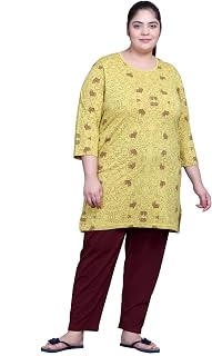In Love Women's Cotton All Over Printed Full Sleeve Plus Size Long T-Shirt with Pyjama Set Price In India
