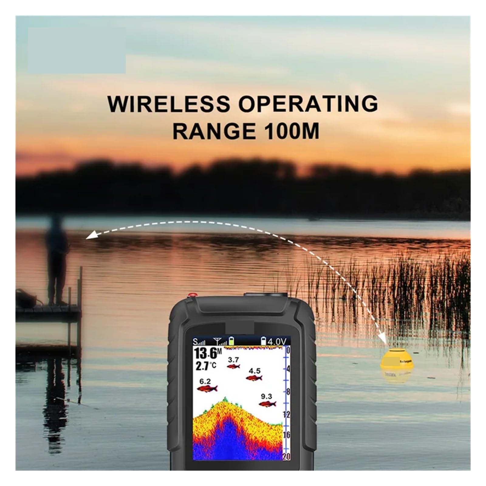 Ecoscandaglio portatile wireless, sonar di profondità, ecoscandaglio