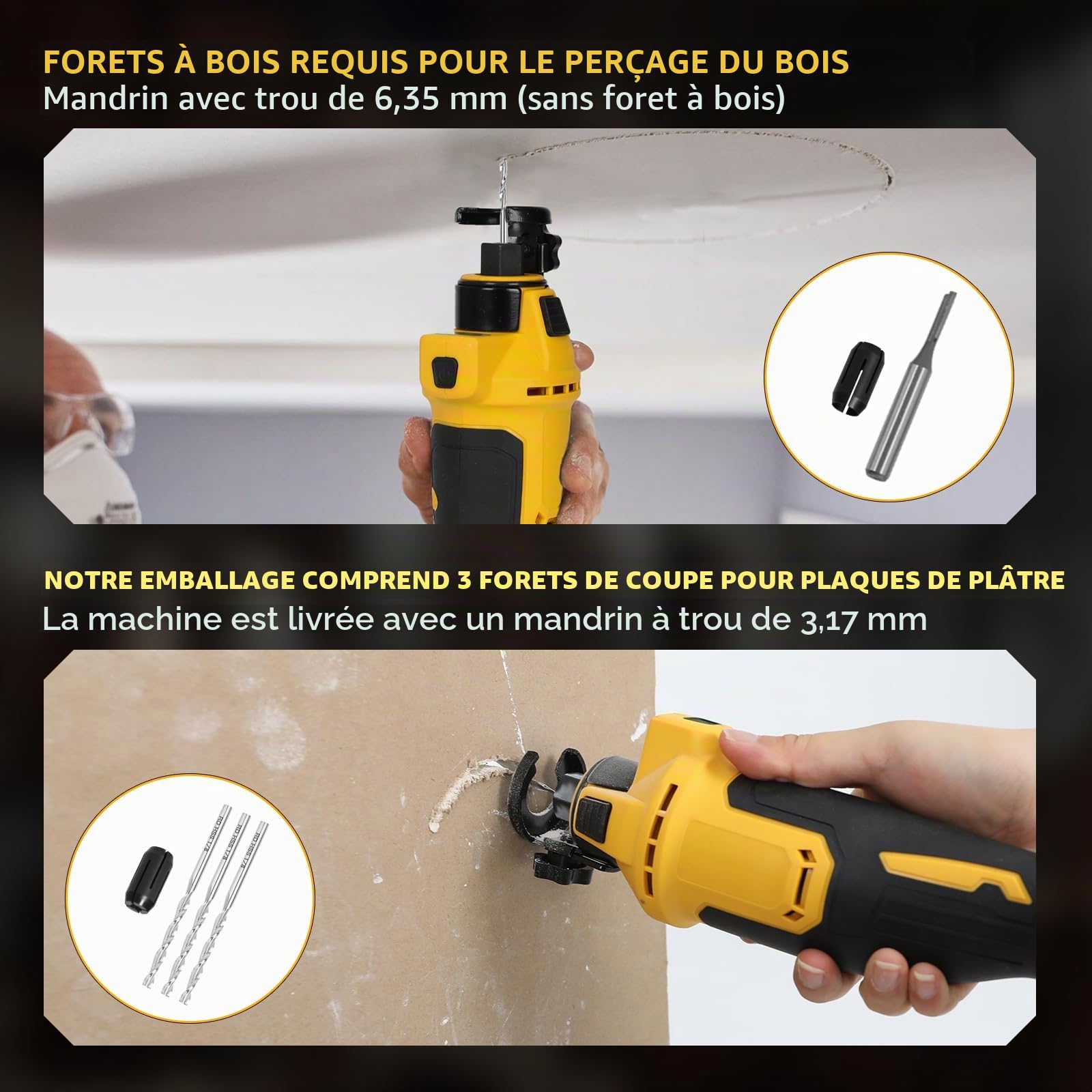 Coupe-cloison sèche sans fil pour Dewalt, 30 000 tr/min, scie à tronçonner sans balais avec lumière LED, scie rotative à profondeur réglable pour cloison sèche, kit de scie à spirale compacte pour
