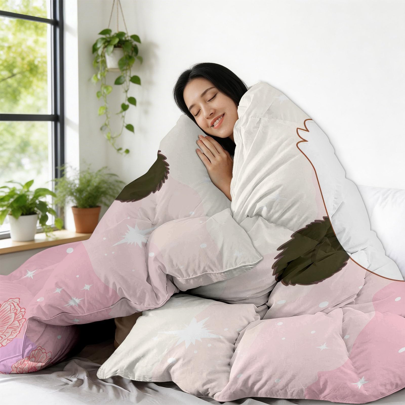 Panda Mit Rosa Herzaugen Bettdecke 155 x 220 cm 4 Jahreszeiten Steppdecke, Lustiger Cartoon Waschbare Ganzjahresdecke Kinder Mädchen Bettwaren Set Kinderzimmer Babyzimmer Bettdecke Ohne Bezug