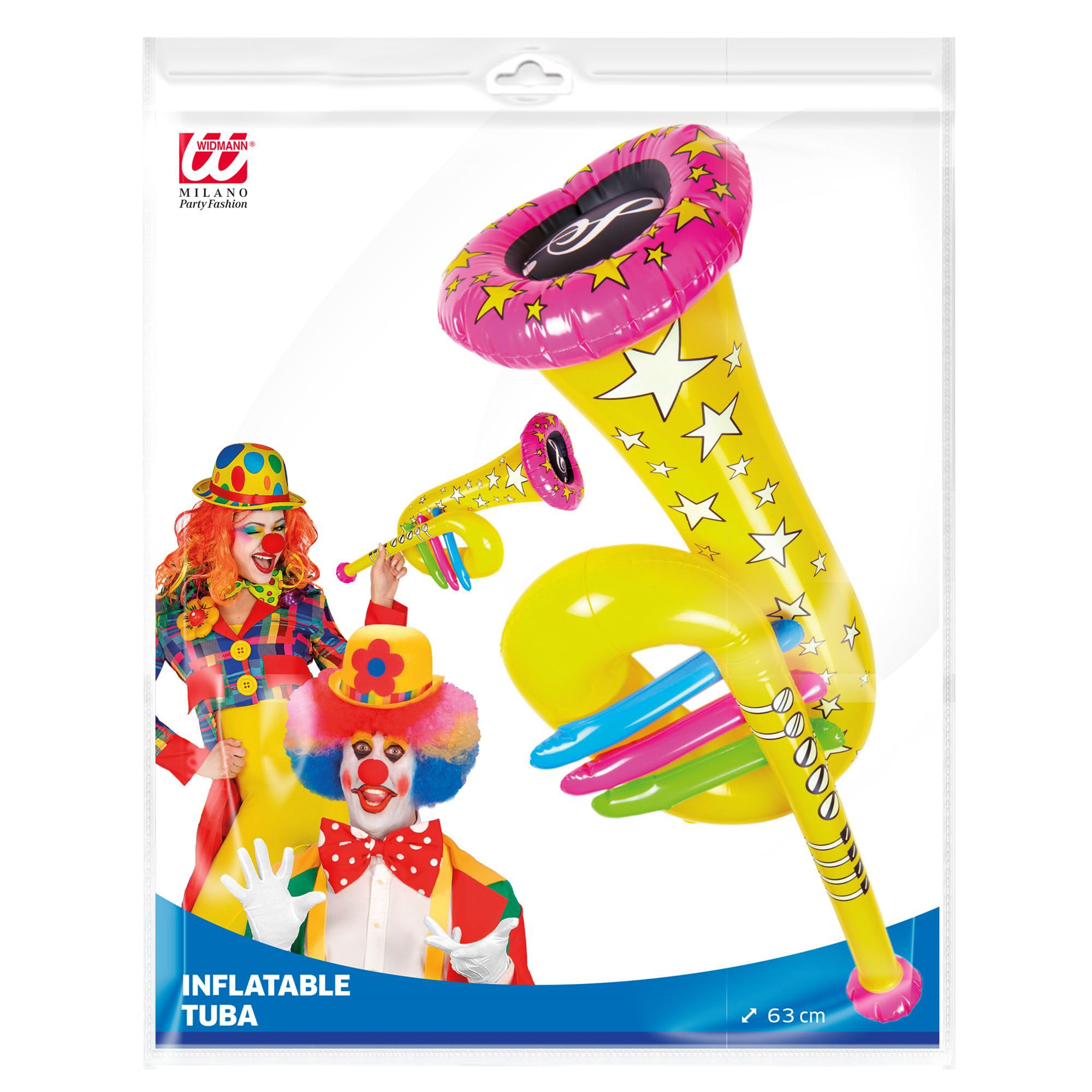 WIDMANN - Inflatable Tuba 63cm Musical Instrument Circus Clown Costume Accessory, Yellow - Image 2