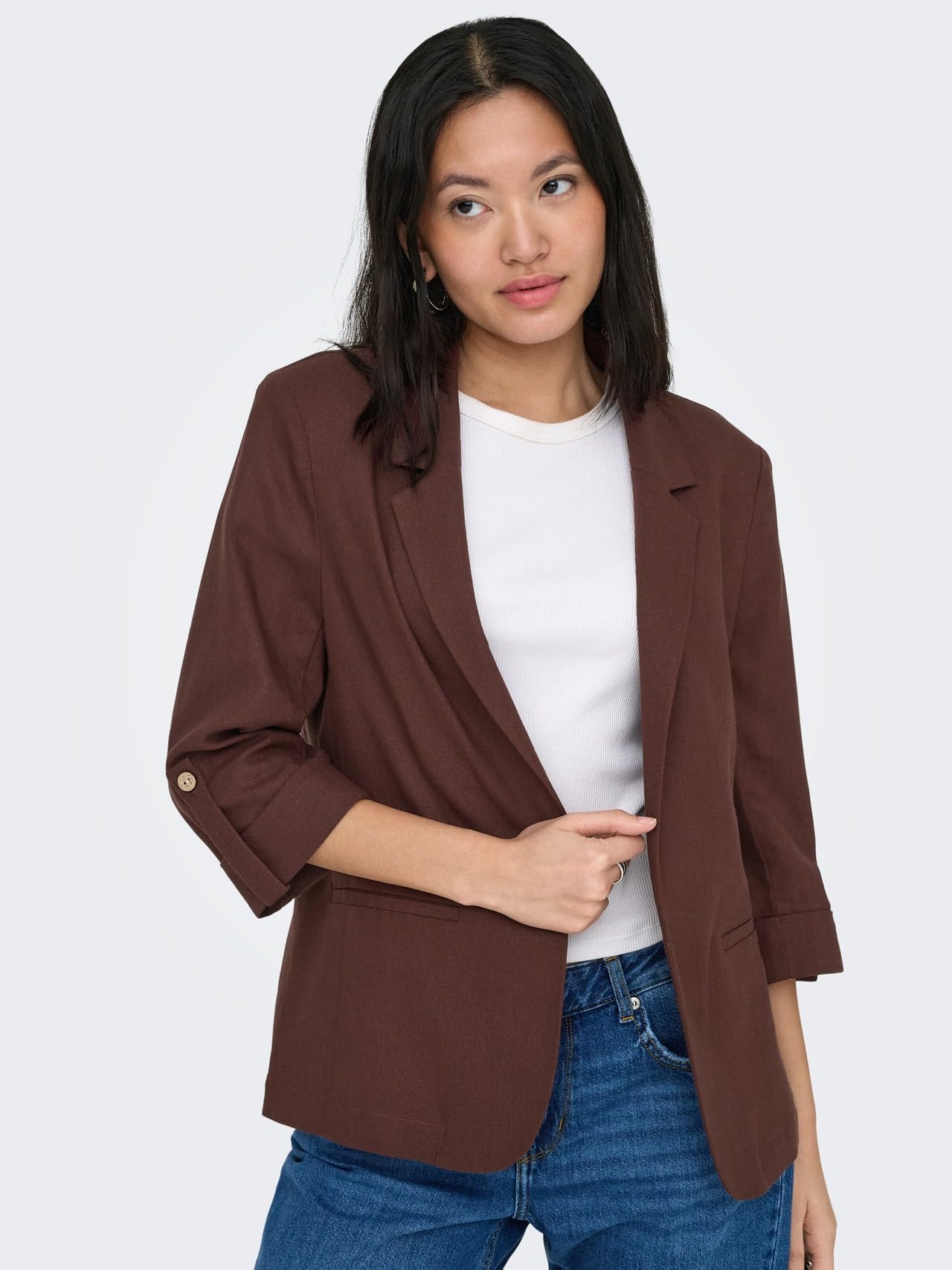 ONLY Onlgoa 3/4 Unline Linen BL Blazer CC TLR, Marron/Pierre, 38 Femmes