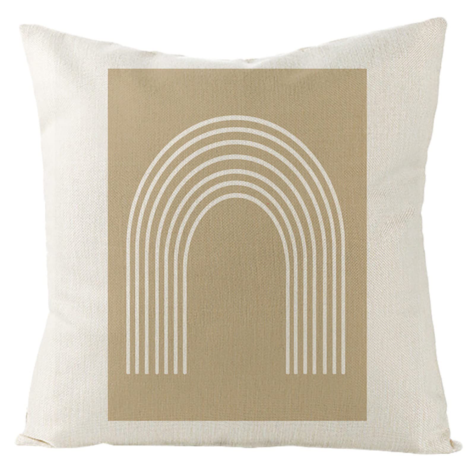 Cushion Covers 50cm x 50cm Beige Stripe Decorative Pillows with Invisible Zipper Garden Cushions Square Linen Scatter Cushions Comfortable Breathable Pillow Cover