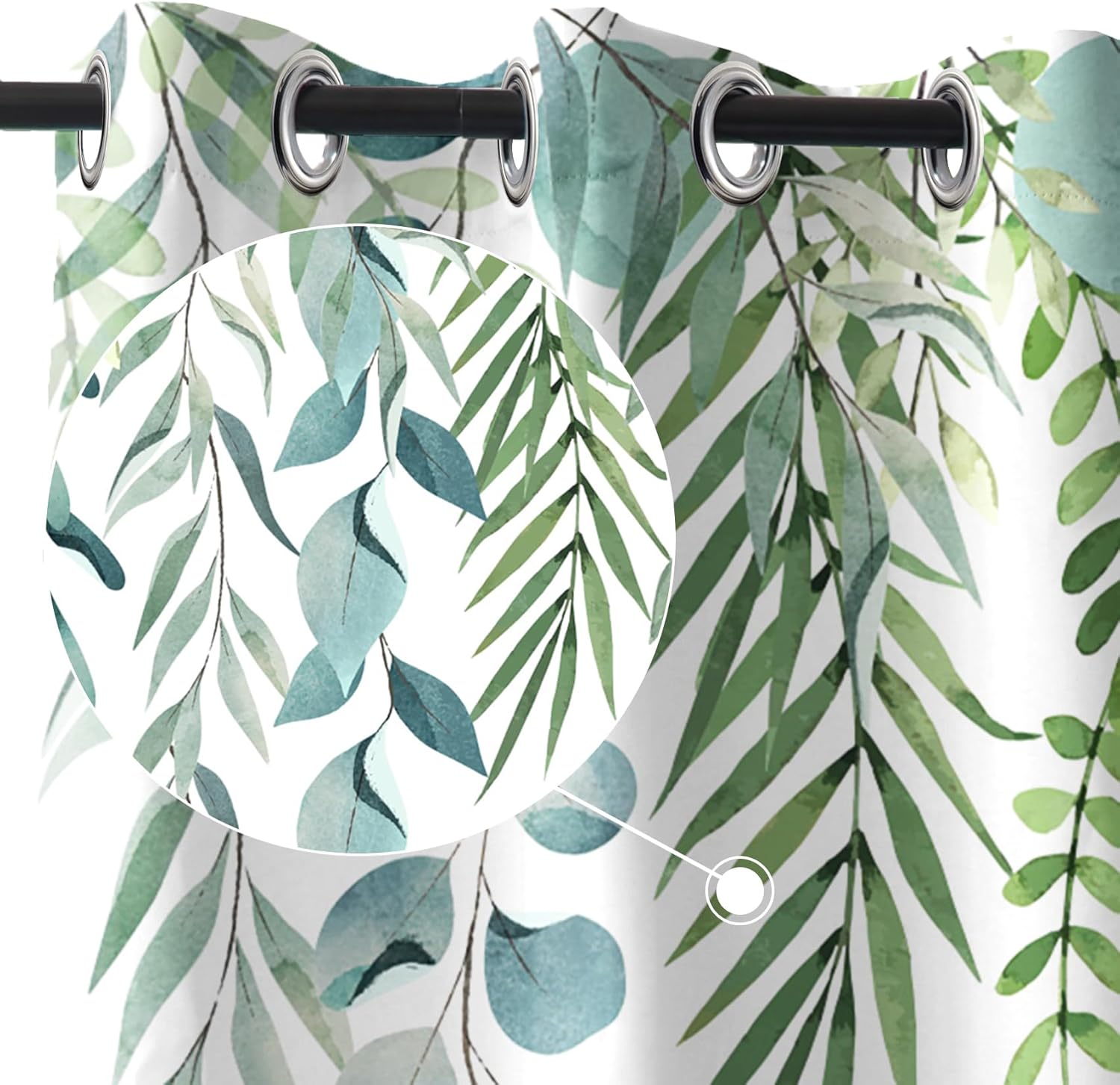 Renaiss Sage Leaves Blackout Curtains for Bedroom Watercolor Green Leaves Window Curtain Eucalyptus Leaf Plant Window Drapes for Living Room Decor Darkening Curtains 2 Panels Set, 42x63 Inch