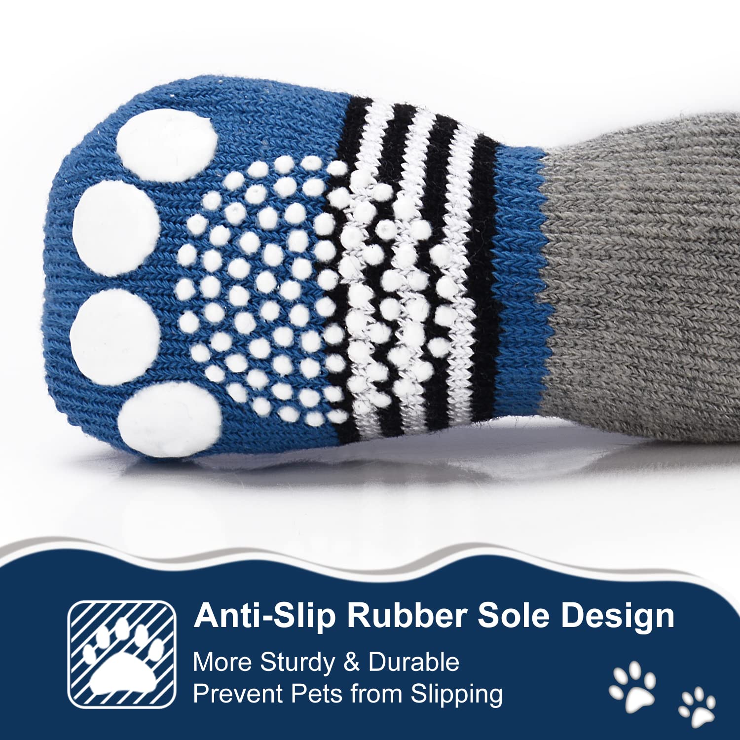 PETLOFT Chaussettes antidérapantes 4 pièces, Sangles réglables, Protections Souples Pattes, empêchent Glisser, pour Chiens Grands et Petits (Gris, M)