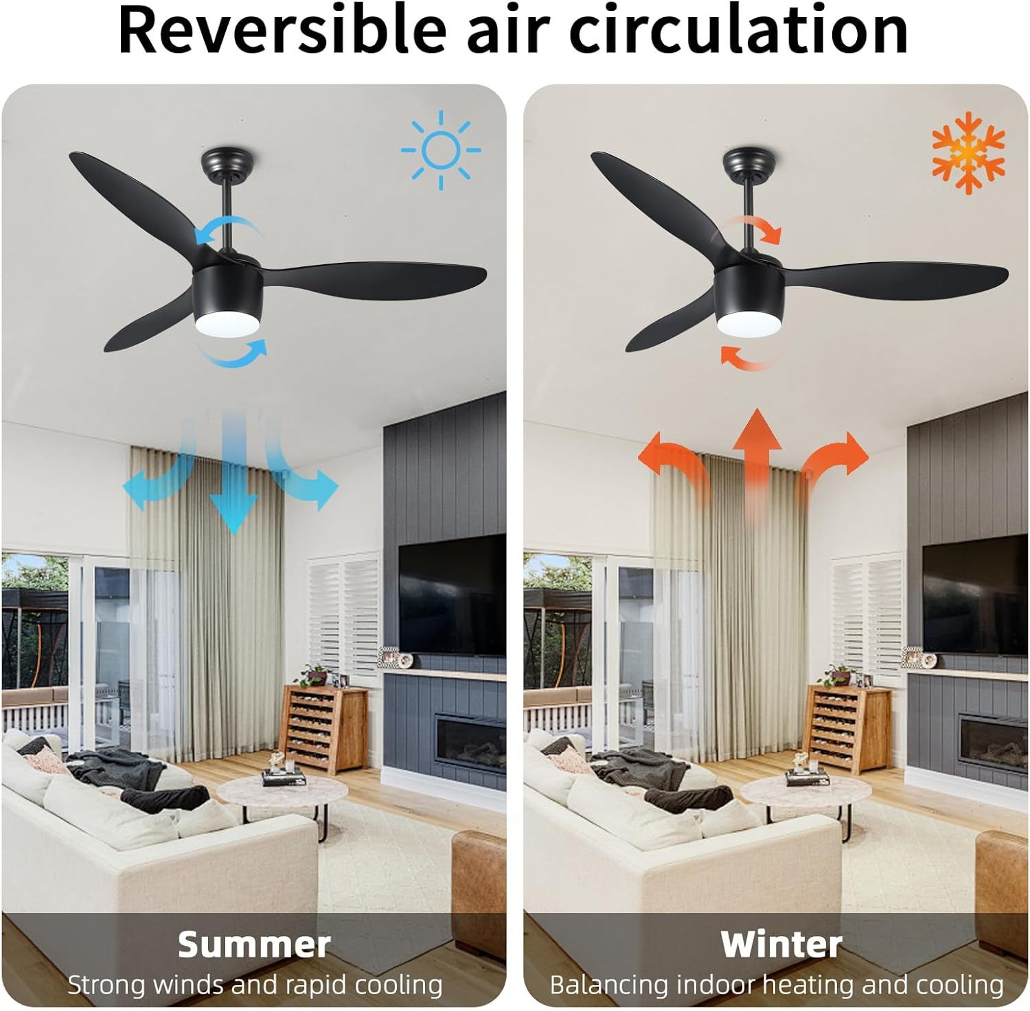 Ceiling Fans with Lights and Remote Black,Quiet Reversible DC Motor 52in Ceiling Fan,Indoor Outdoor Ceiling Fan with 2-Downrods