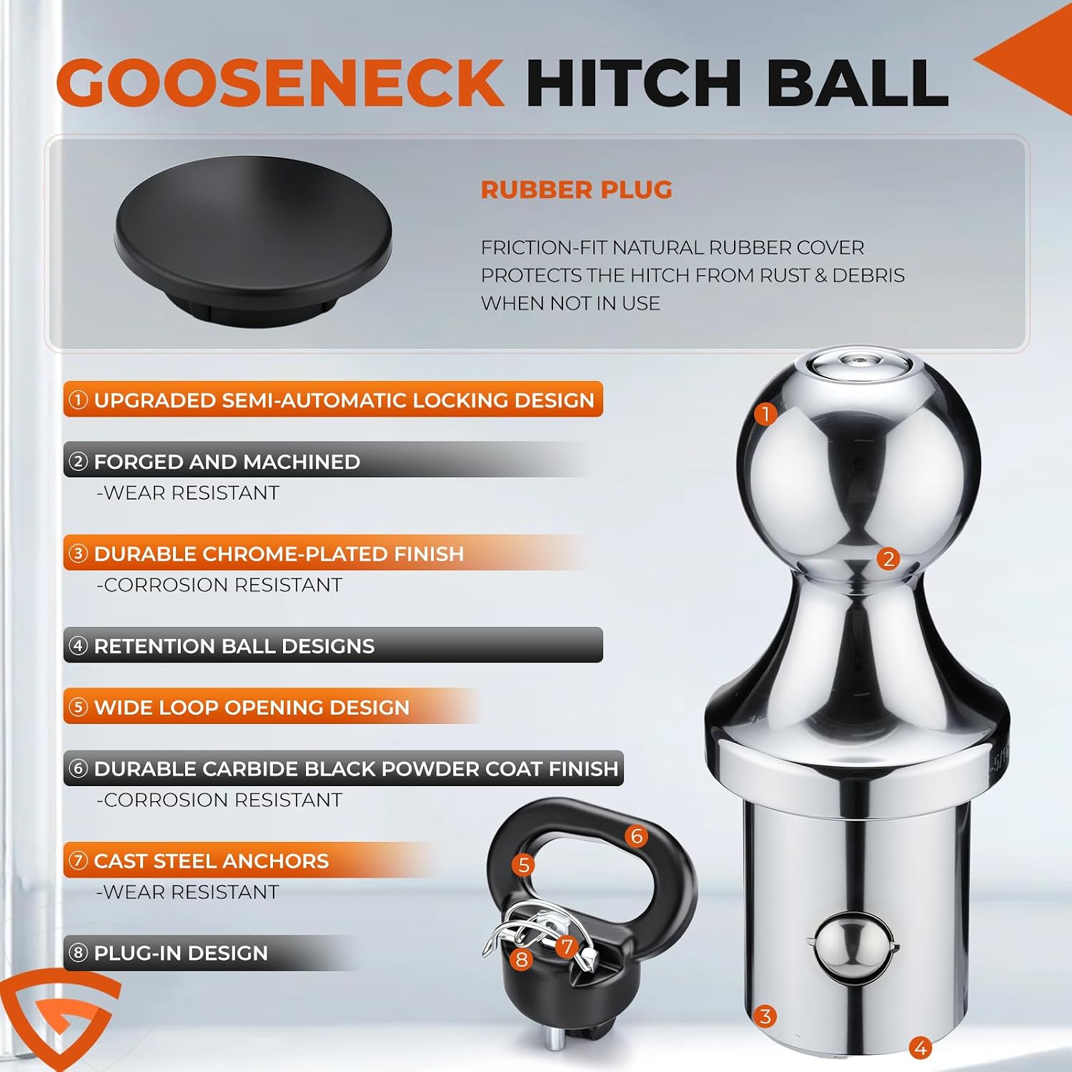 Gooseneck Hitch Ball Kit 2-5/16", Replacement 60618, Compatible with Dodge Ram 2500 & 3500 2013–2026 with Puck System, Includes 2 Safety Chain Anchors