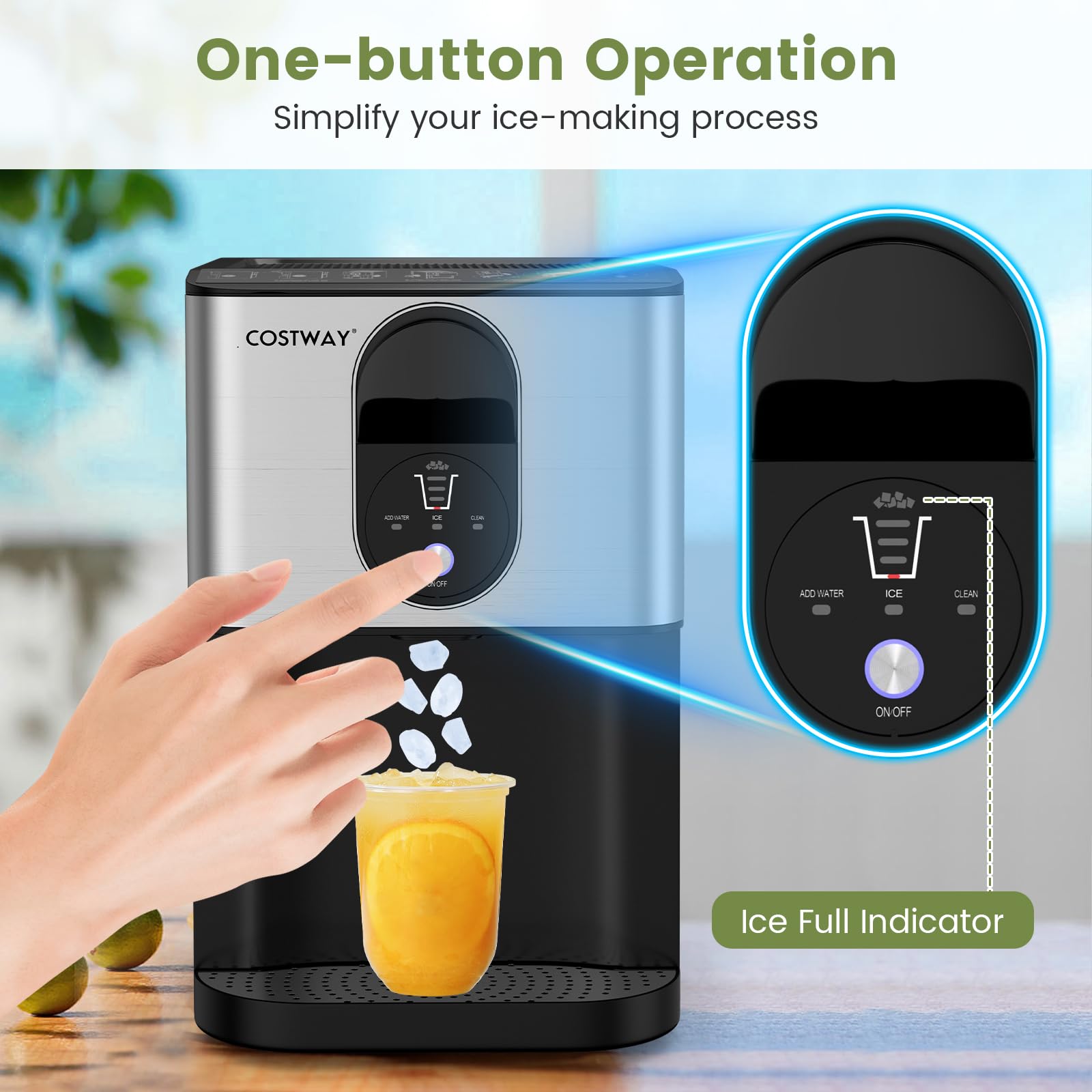 COSTWAY Self Dispensing Nugget Ice Maker Countertop, 56 Lbs/24h Soft Chewable Ice, Pebble Ice Maker With Self-Cleaning, One-Button Operation, Portable Stainless Steel Ice Maker For Home Office Party on Fridge.com - View 3