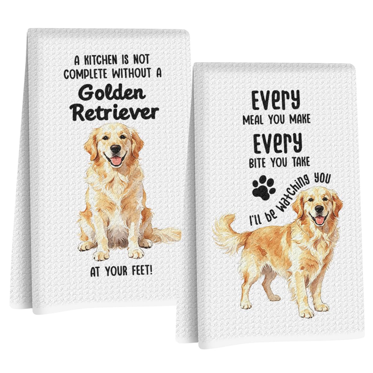 2Pcs Funny Golden Retriever Kitchen Towels Dog Lover Gifts for Women Friend