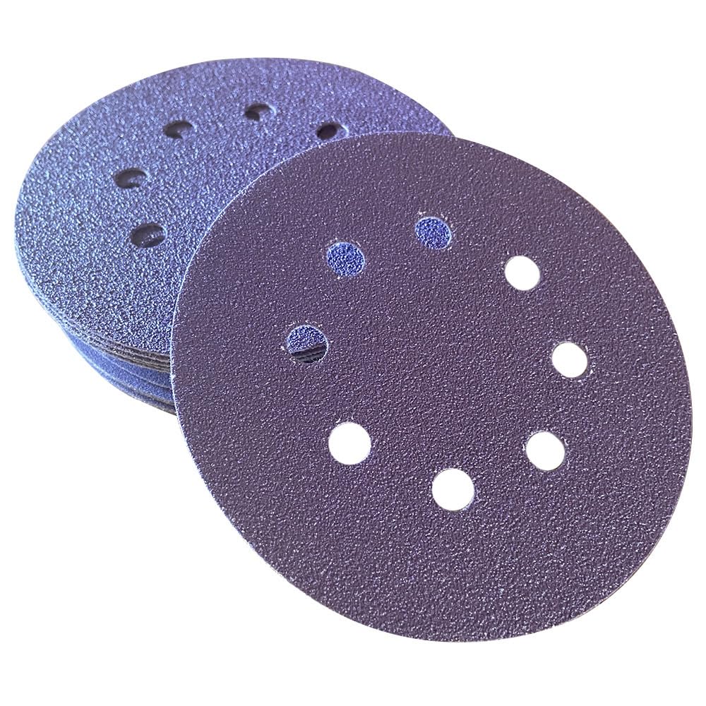Discos de lija de cerámica ultra duraderos, 5 pulgadas, 8 agujeros, discos de película de gancho y bucle resistentes para lijadoras orbitales aleatorias (400, 50)