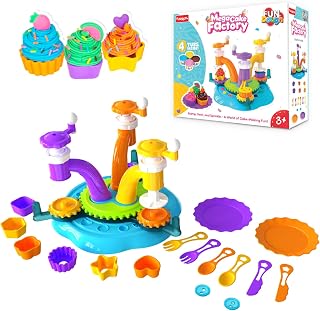 Fundough Funskool Mega Cake Factory, Make Cakes & Decorate, Pretend Play Dough Set, 4 Multicolour Tubs, Sensory Toys for Kids, Non-Toxic, Mess-Free, Creative Indoor Activity Gift for Ages 3,4,5,6,7+