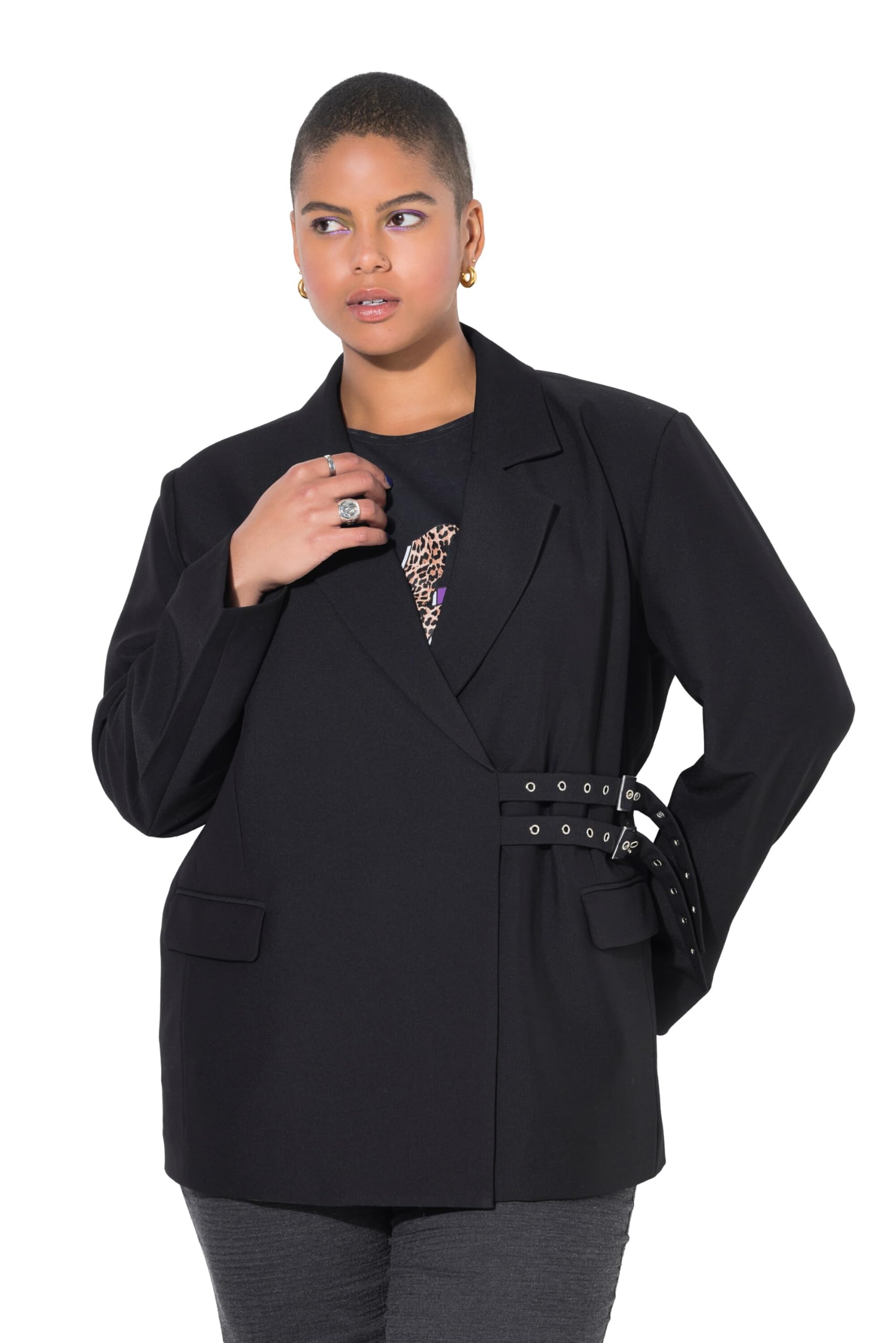 Studio Untold Damen große Größen Übergrößen Plus Size Blazer, Straight Shape, seitliche Schmuckriegel 842801