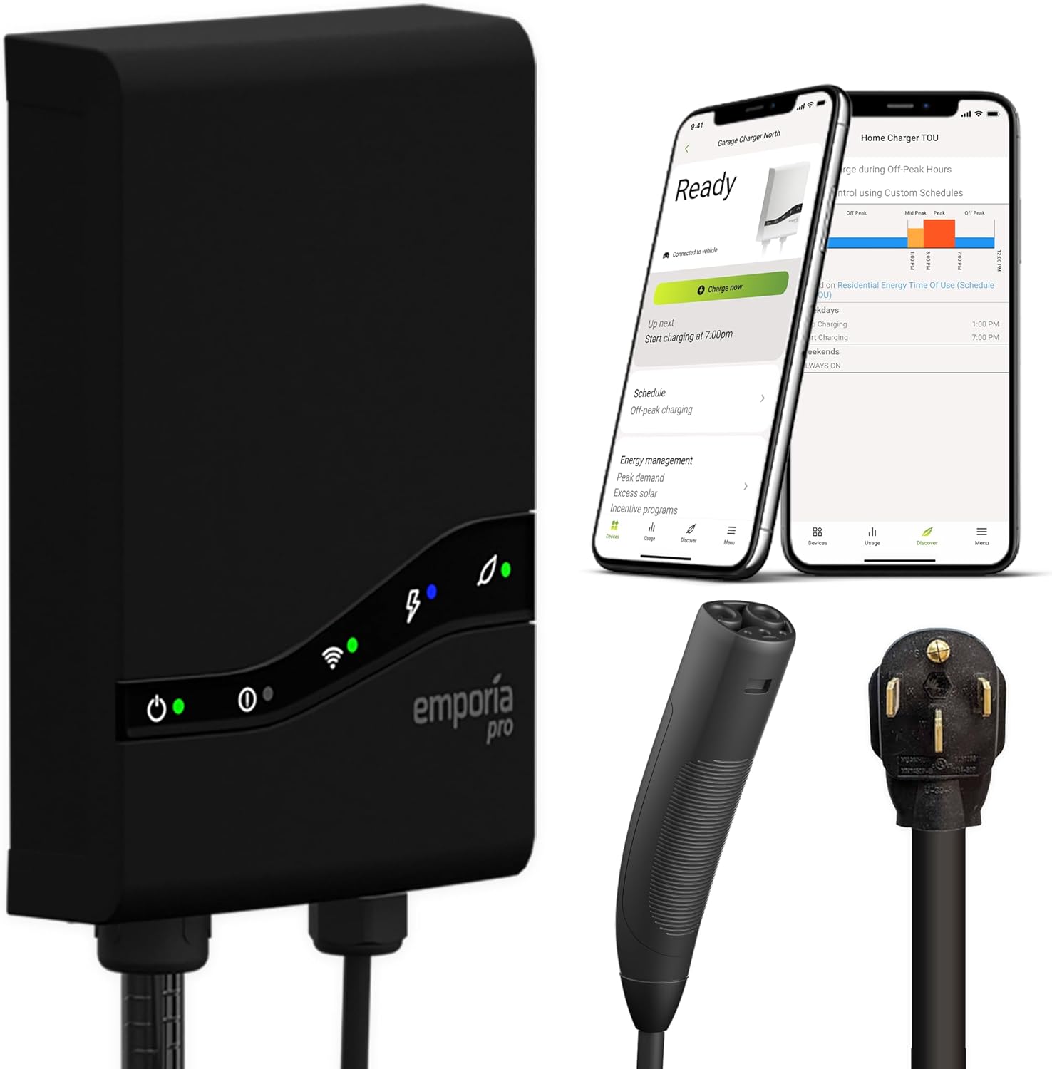 Emporia Pro Level 2 EV Charger with PowerSmart, Compatible with Tesla/NACS Vehicles - 48 amp Fast EV Charger for Home - 240v Electric Vehicle Charging Station - 25' Charging Cable