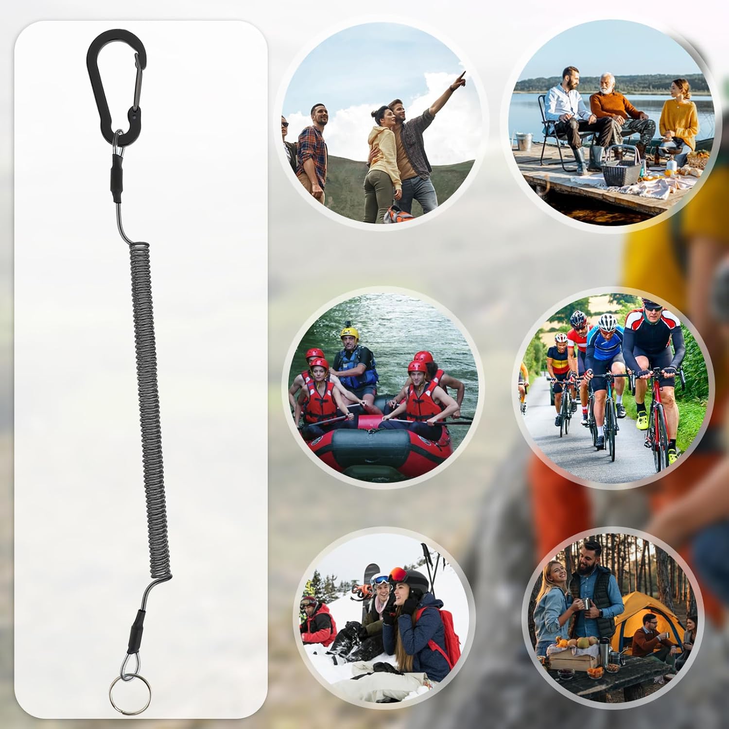 Retractable Coiled Lanyard, 3 PCS Heavy Duty Steel Wire Coiled Key Lanyard with Aluminium Alloy Clip and Key Rings Kayak Fishing Safety Lanyards Clips Hand Tool for Pliers Boating - Image 3