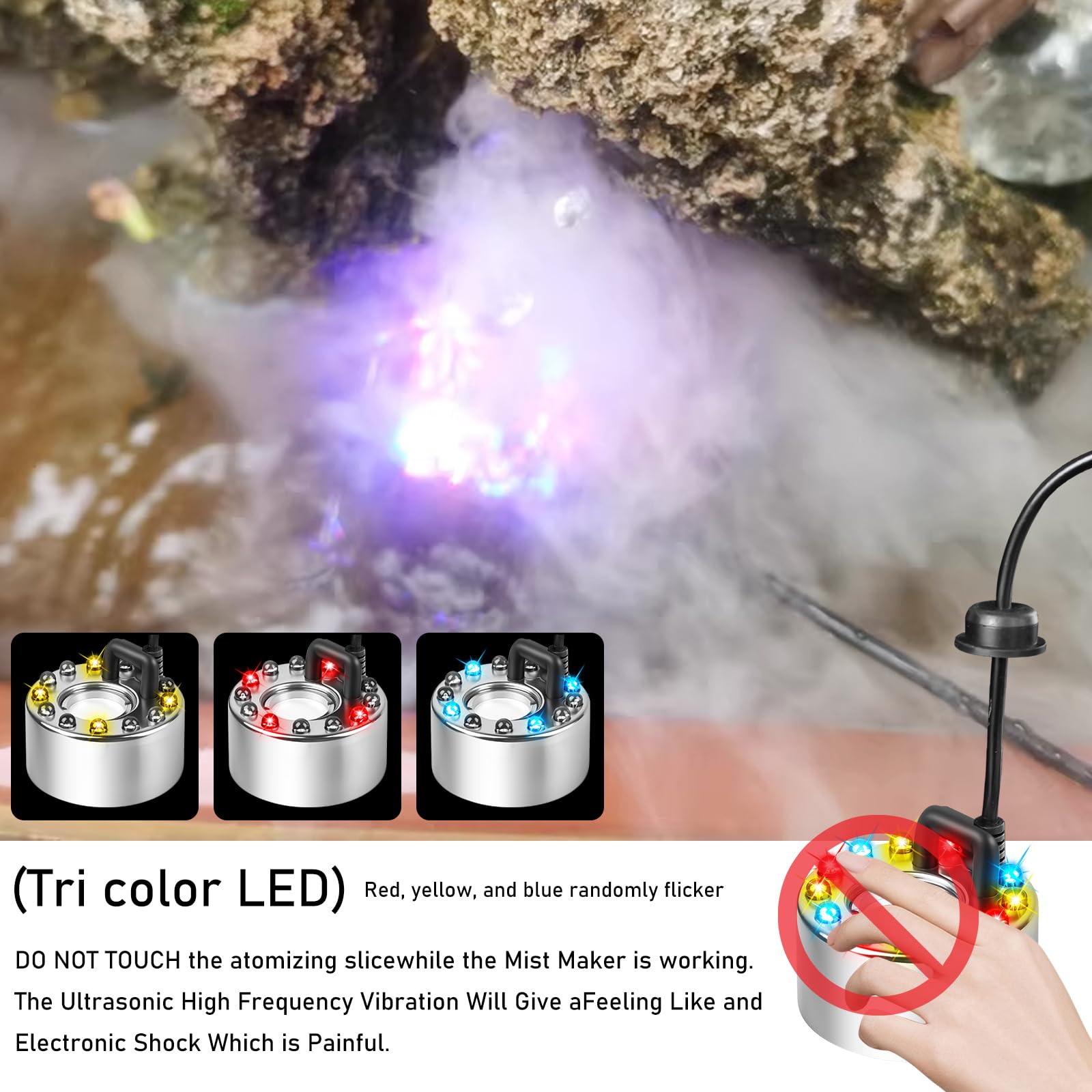 Nébuliseur à ultrasons, 24 V mini machine à fumée avec 12 LED Fogger, Brumisateur à Ultrasons, Mini Machine à Brouillard Fontaine à Brouillard Machine à Fumée pour Fontaine étang Brouillard Décoration