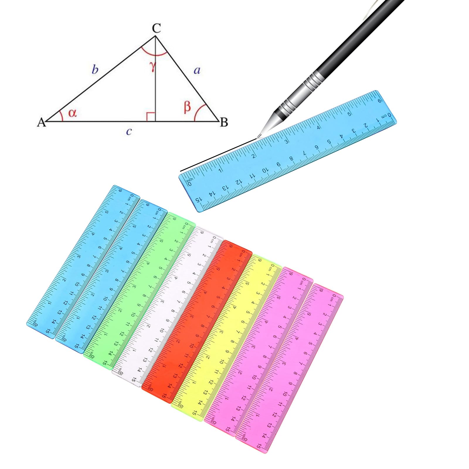 8Pcs Straight Shatterproof Ruler Set for Students School Math Supplies 6 Inch Clear Plastic Rulers Office Measuring Tool Colorful Plastic Rulers Clear Measuring Ruler Colorful Plastic Rulers Multi - Image 6